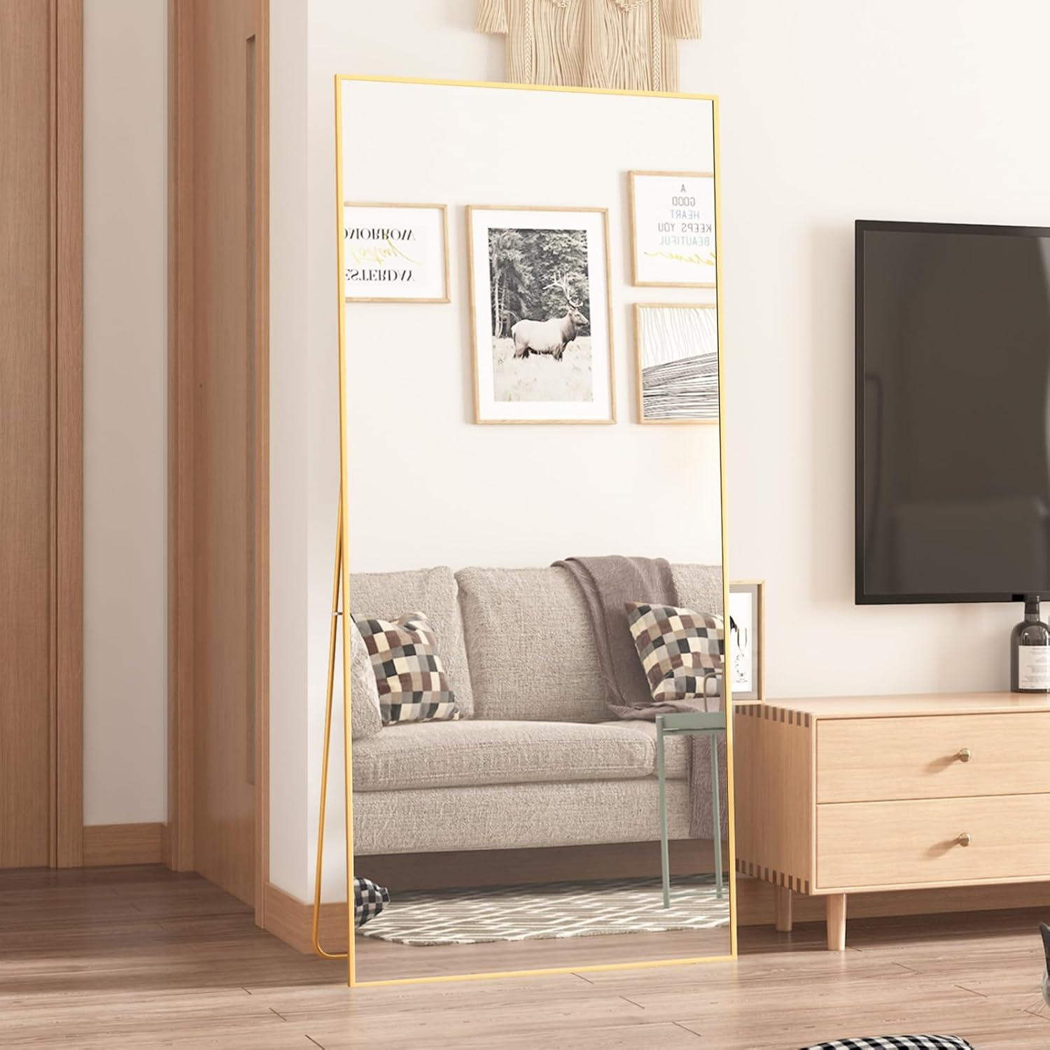 CASSILANDO Oversized Full Length Mirror, 180 * 80Cm Extra Large Floor Standing Mirror with Aluminum Alloy Frame for Bedroom