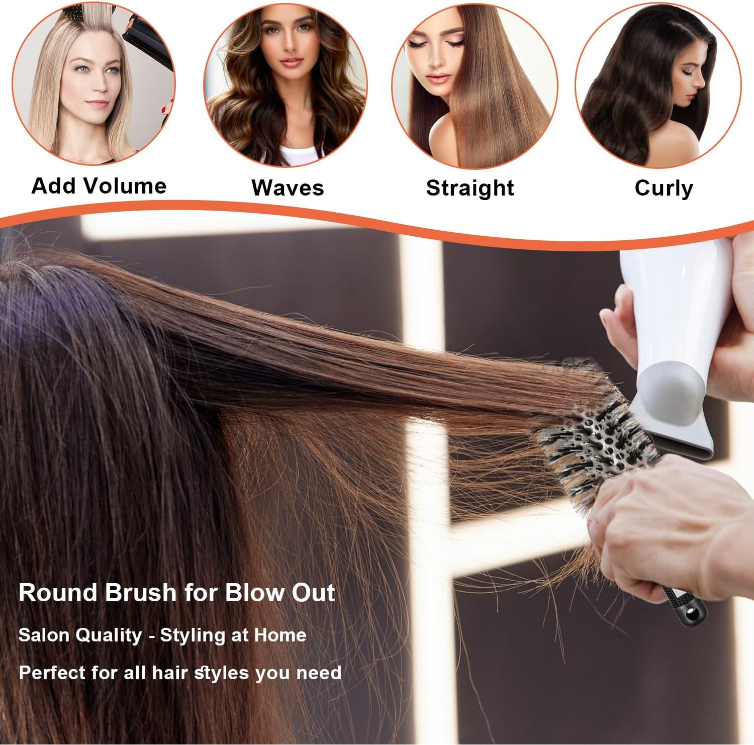 Round Brush for Blow Drying, Ceramic round Hair Brush for Blow Out with Boar Bristles, Ionic Tech, for Hair Curling, Styling, Adding Volume (3 Pack - Barrel 1.3 Inch, 1.7 Inch, 2.1 Inch) image number 5