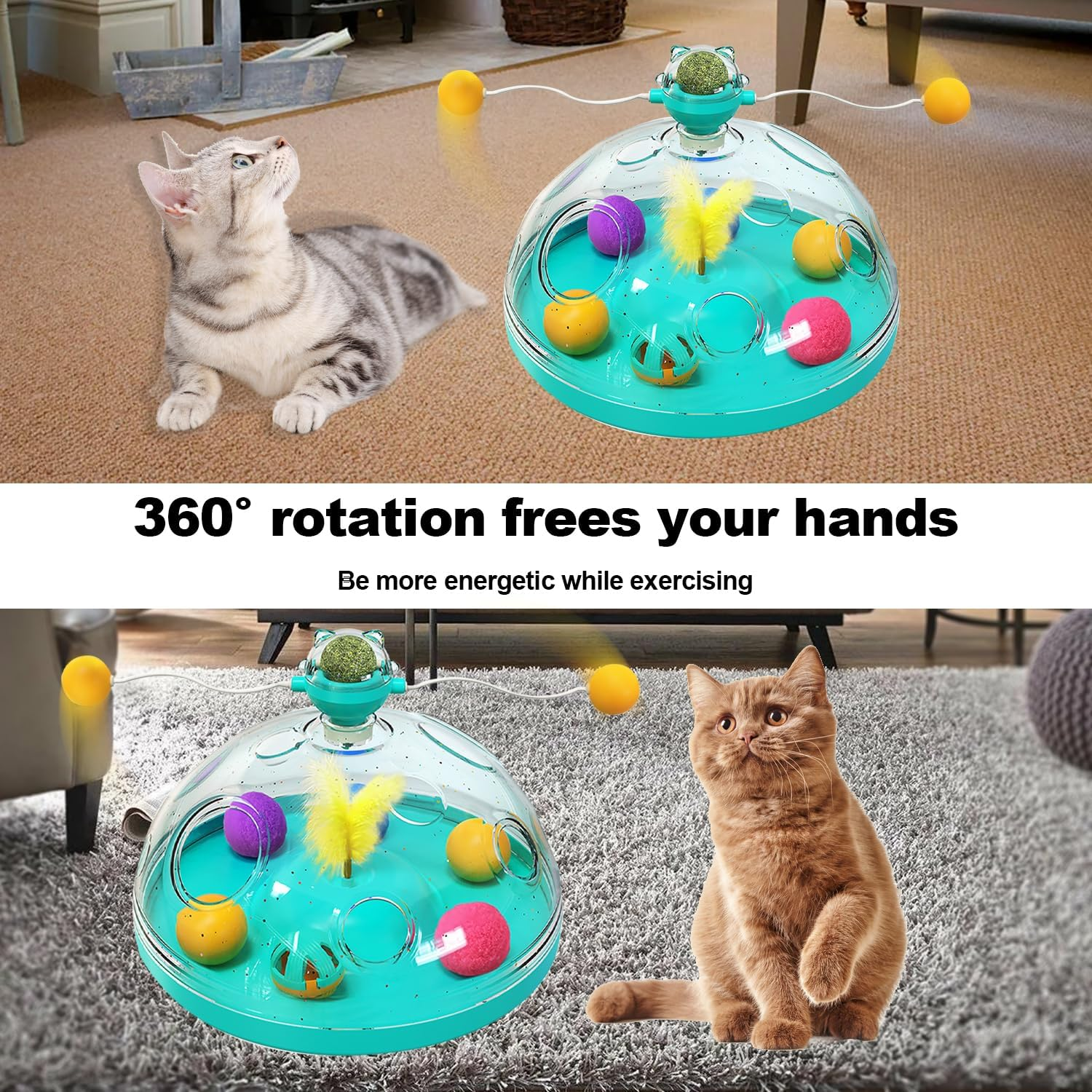 Interactive Toys for Cats,4 in 1 Cat Toy Indoor for Cats Interactive Cat Toy,Interactive Cat Toy for Indoor Cats,Puzzle Cat Toys Kitty Treasure Chest image number 6