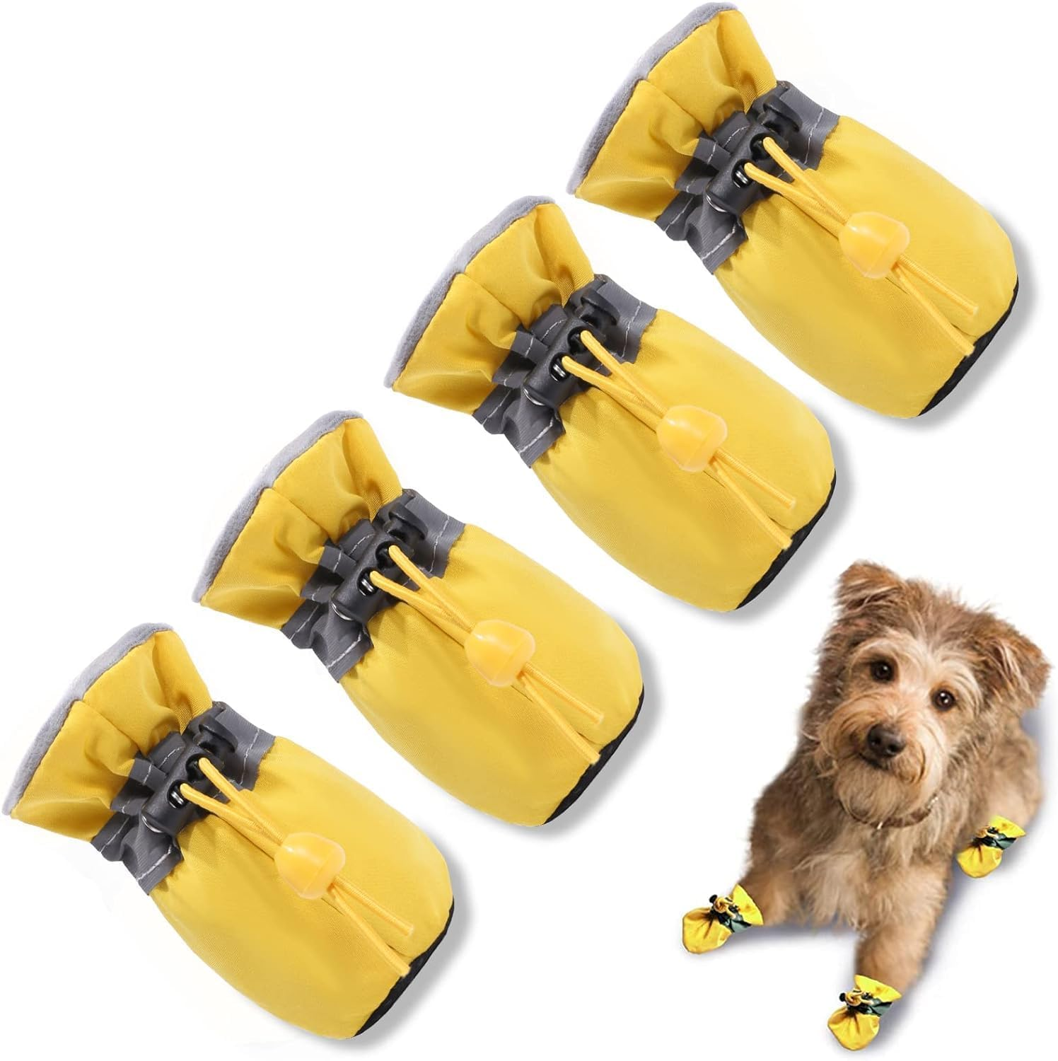 Dog Boots Paw Protector, Anti-Slip Winter Dog Shoes with Reflective Straps for Small Medium Large Dogs 4PCS (Yellow, 2) image number 4
