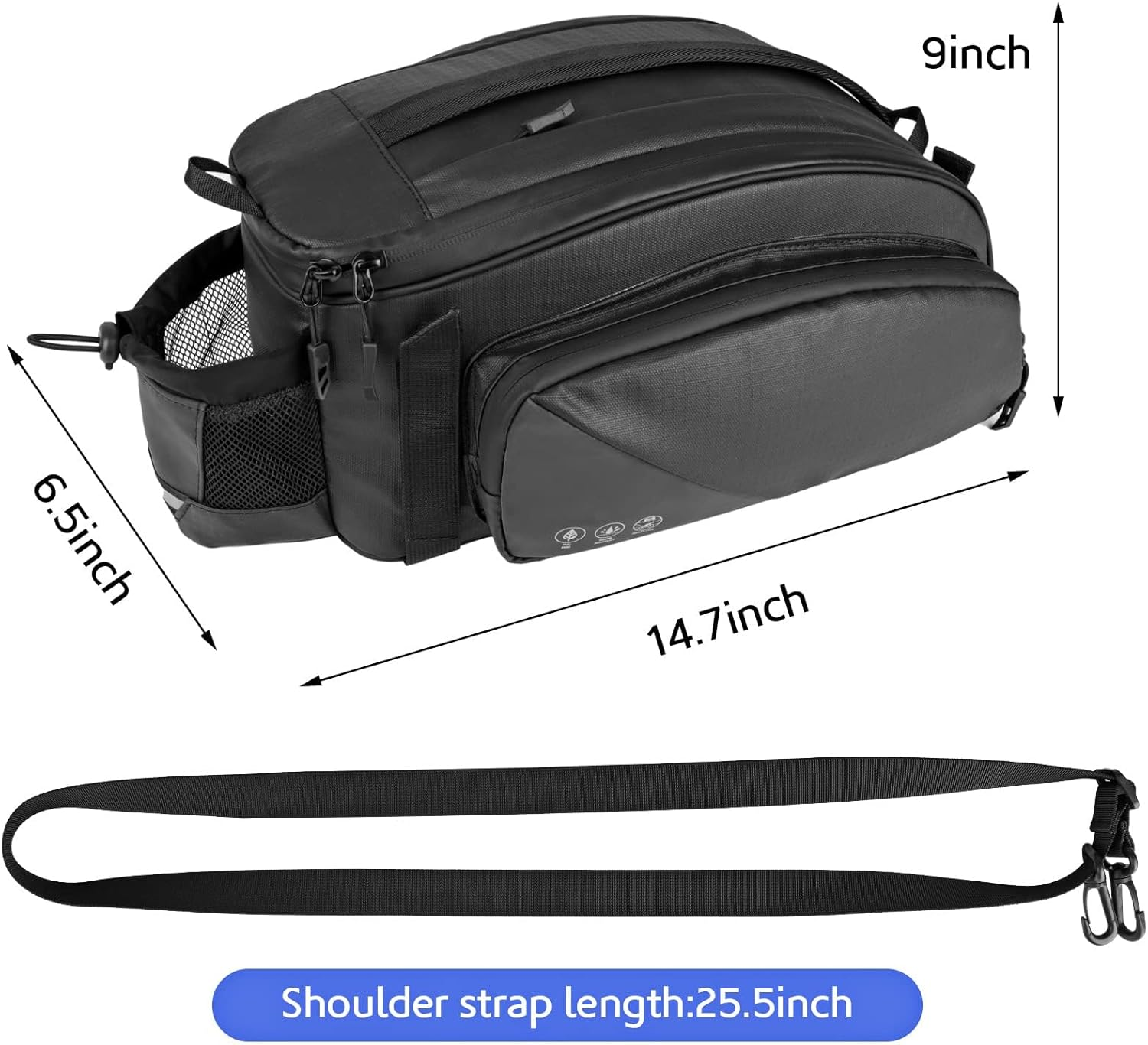 QYCHHJ 12L Bike Bags for Bicycles Rear Rack, Reflective Bike Rack Bag with Water-Resistant Zippers, Waterproof Bike Trunk Bag with Side Pockets Pannier Bag for Bike Accessories image number 4