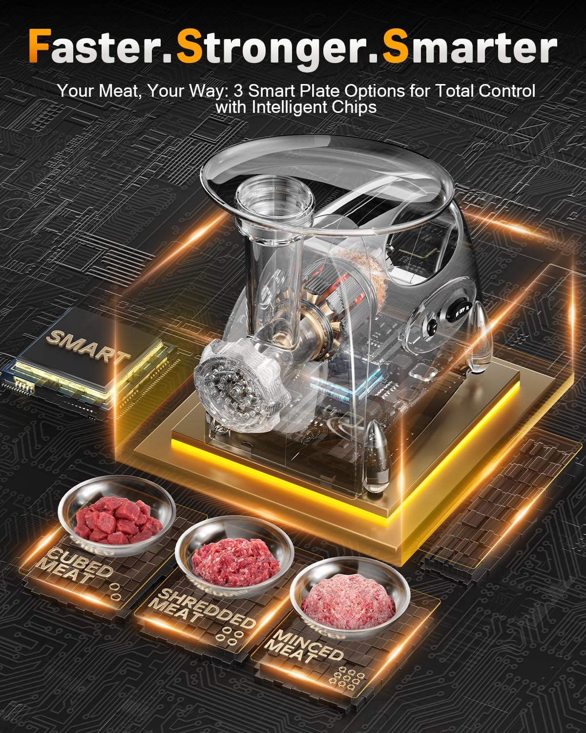 Electric Meat Grinder: [3000W Superior Motor] [Exquisite Box] Hachoir &Agrave; Viande with 6 PCS Stainless Steel Blades & Grinding Plates, Sausage Stuffer Tubes & Kubbe Kit Portable Handle for Gift(Black) image number 3