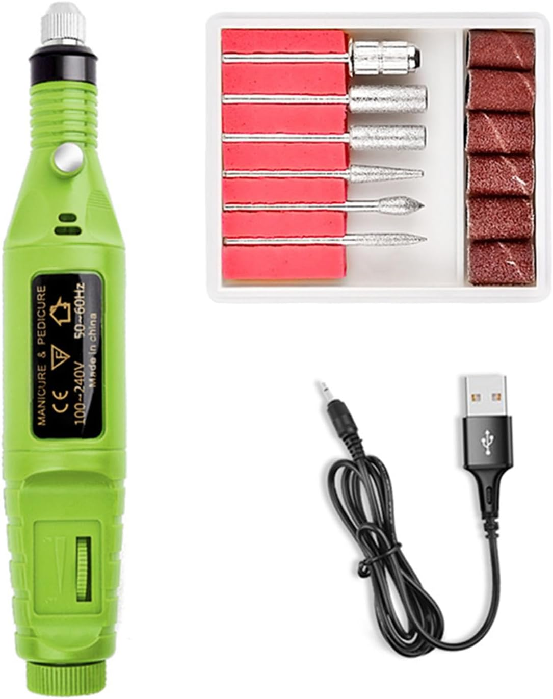 YIMART USB Electric Nail Drill - Portable Professional Manicure Pedicure Machine for Gel Nails with 6 Drill Bits, Polishing and Art Tools Kit (Green) image number 3