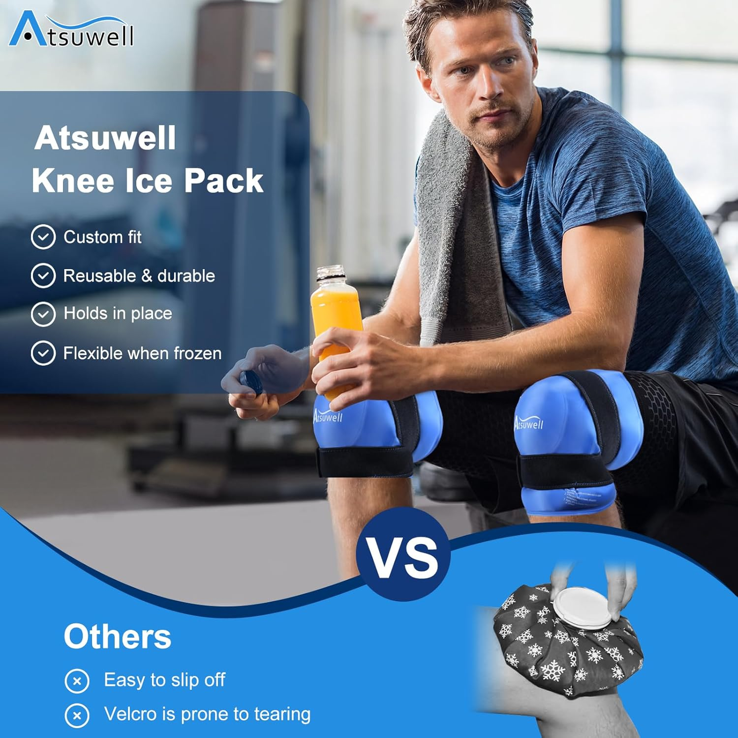 Atsuwell Ice Pack for Knee, Reusable Gel Ice Wraps for Knee, Flexible Cold Compress Cold Pack for Knee, Elbow, Shin, 2 Packs image number 5