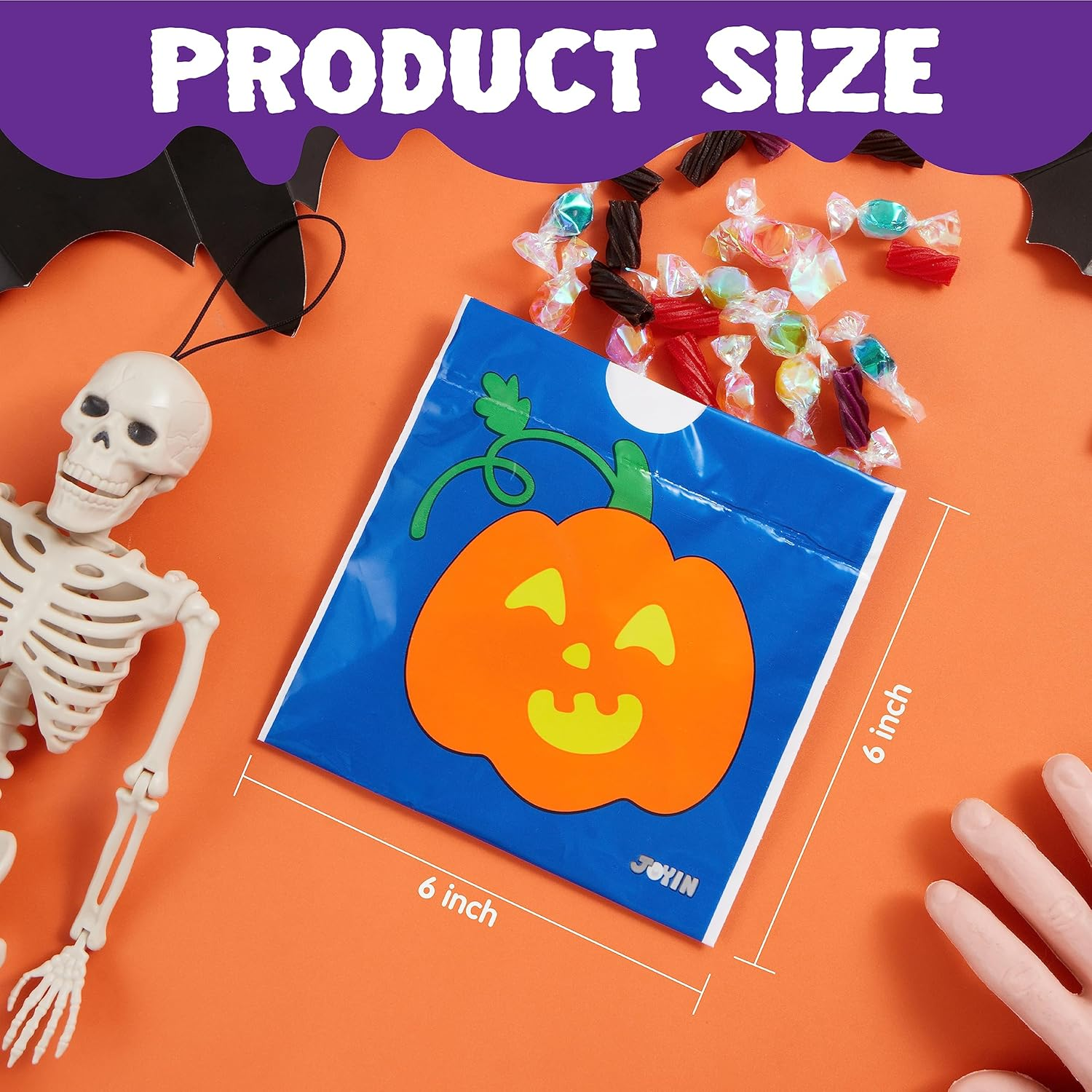 JOYIN 96 Pcs Halloween Drawstring Treat Bags for Trick-Or-Treating, 6"X6" Halloween Goodie Candy Bags, Classroom Party Favor Supplies image number 5