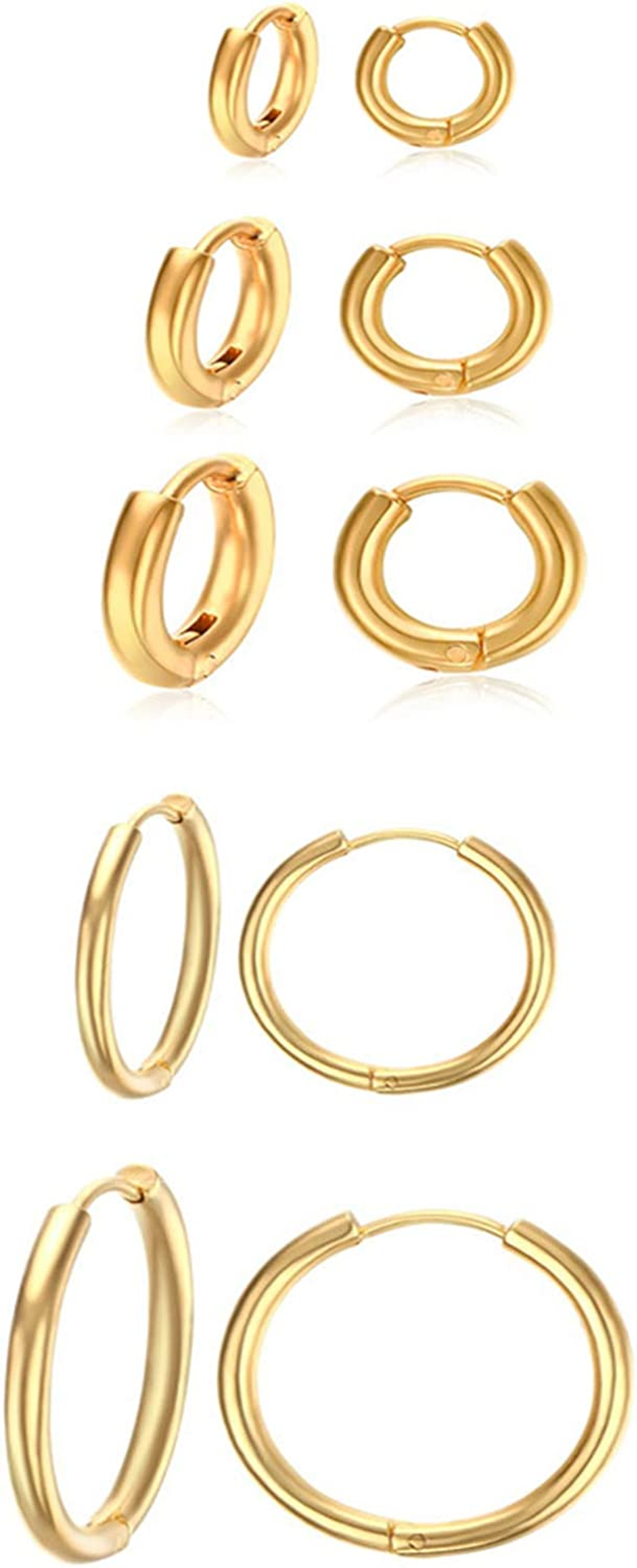 5 Pairs Stainless Steel Gold Hoop Earrings for Women Men Small Hoop Earrings Set Rounded Cute Huggie Earring Studs Hypoallergenic Climb Earrings Set image number 2