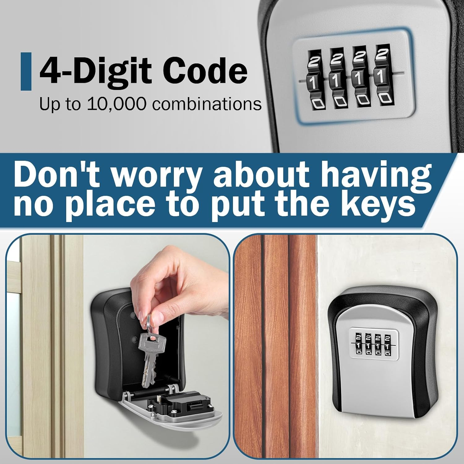 Key Lock Box 4-Digit Combination, for outside Wall Mounted Waterproof, Storage Lockbox Safe Outdoor with Resettable Code image number 4