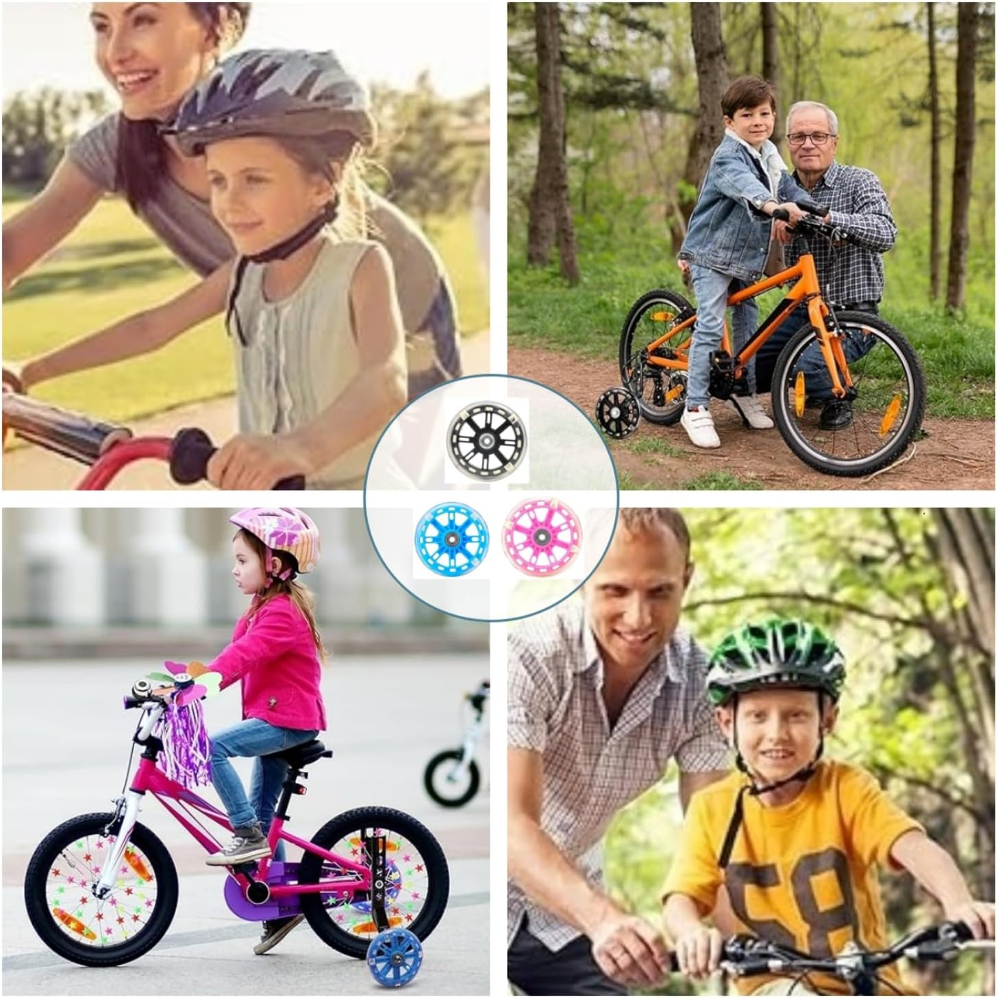 1 Pair Bicycle Training Flash Wheels Set, Bike Stabilizers Support Wheels Steel Frame for 12-20 Inch Little Bicycle Stabilisers Bike Safety Training Equipment (Pink) image number 1