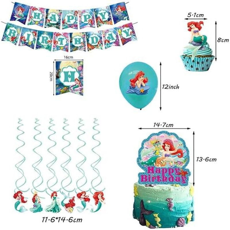 Party Supplies Mermaid Cake Topper Mermaid Birthday Decorations Mermaid Balloons Mermaid Birthday Cake Decorations Mermaid Birthday Banner Mermaid Party Decorations Mermaid Hanging Swirls Ornaments image number 3