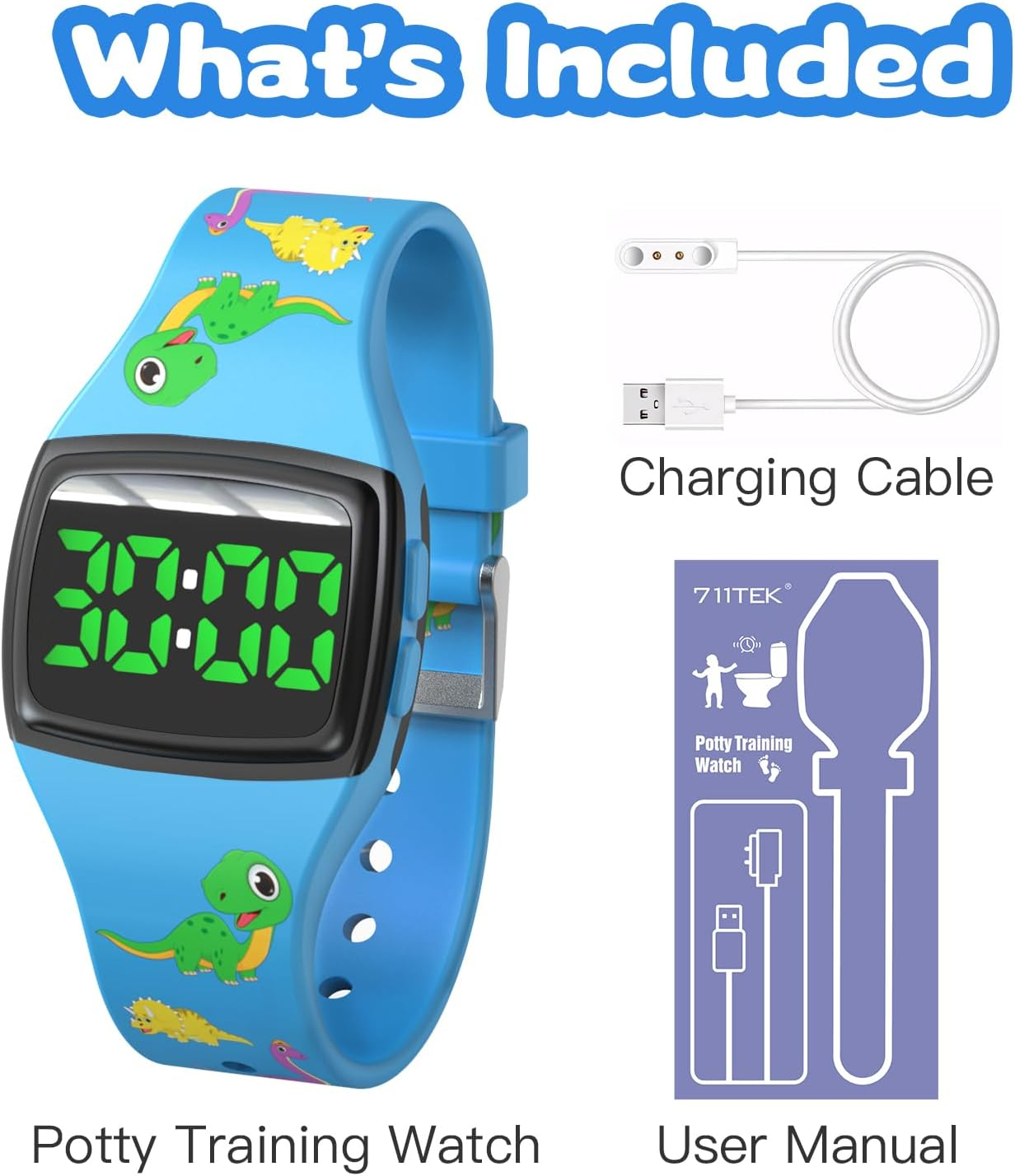 711TEK Potty Watch for Toddler Boys &ndash; Magnetic Rechargeable Potty Reminder for Kids, Fun Timer Alerts, Waterproof Potty Training Timer, Soft Adjustable Strap for Stress-Free Potty Training image number 1