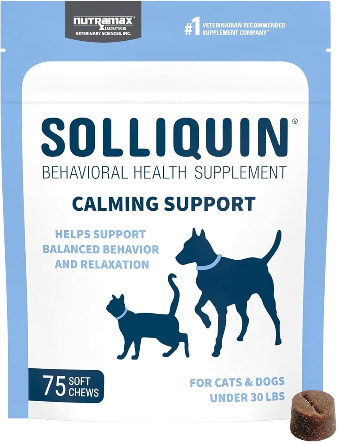 Nutramax Solliquin Calming Behavioral Health Supplement for Small to Medium Dogs and Cats - with L-Theanine, Magnolia/Phellodendron, and Whey Protein Concentrate, 75 Soft Chews image number 3
