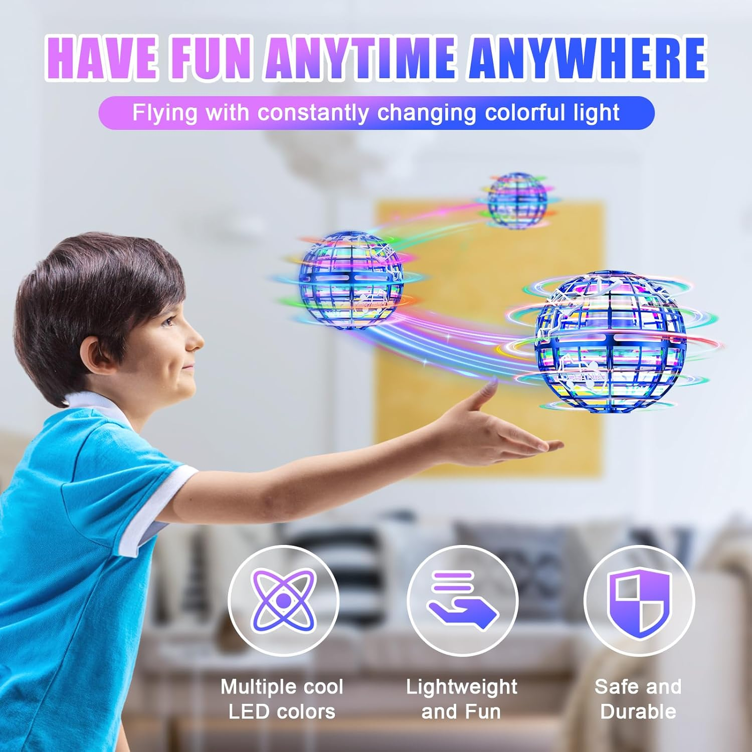 Flying Orb Ball 2023 Newest Upgrade Hover Boomerang Ball 6 Lighting Effects Cool Toys for Kids Teen Adults Indoor Outdoor Flying Ball Toy, Blue image number 6