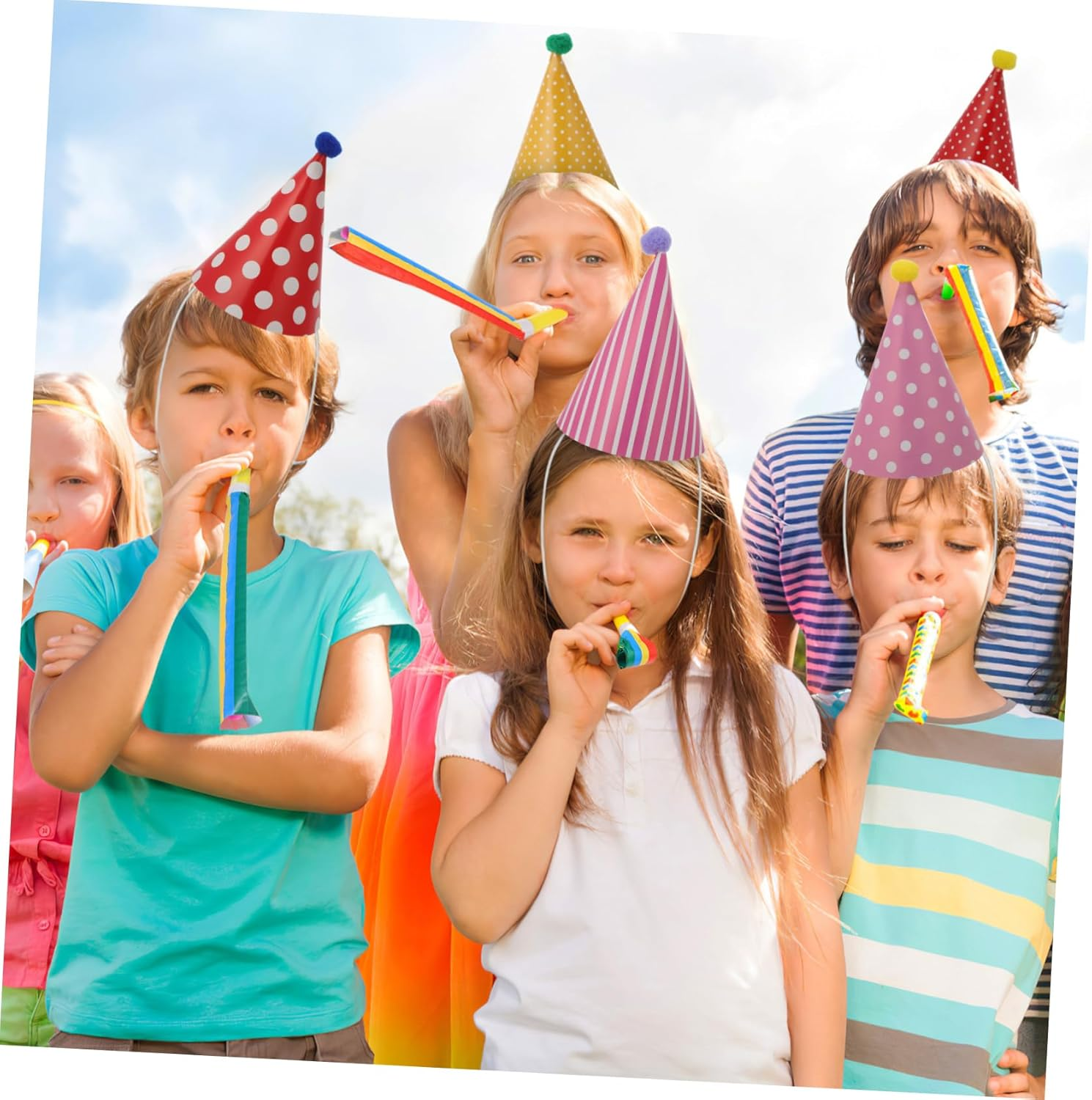 1Set Colorful Party Hats with Paper Crowns and Blowouts Cone Birthday Hats and Party Blowers for Adults Fiesta and Carnival Decorations for Birthday Parties image number 5