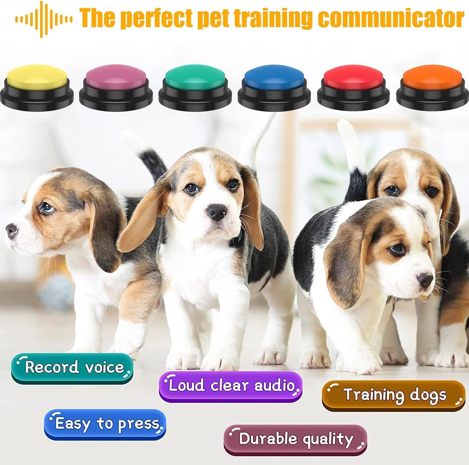 Dog Buttons for Communication, Voice Recording Button, Pet Training Buzzer, 30 Second Record & Playback, Talking Dog Buttons, Recordable Buttons for Pet Dog (6PCS) image number 1