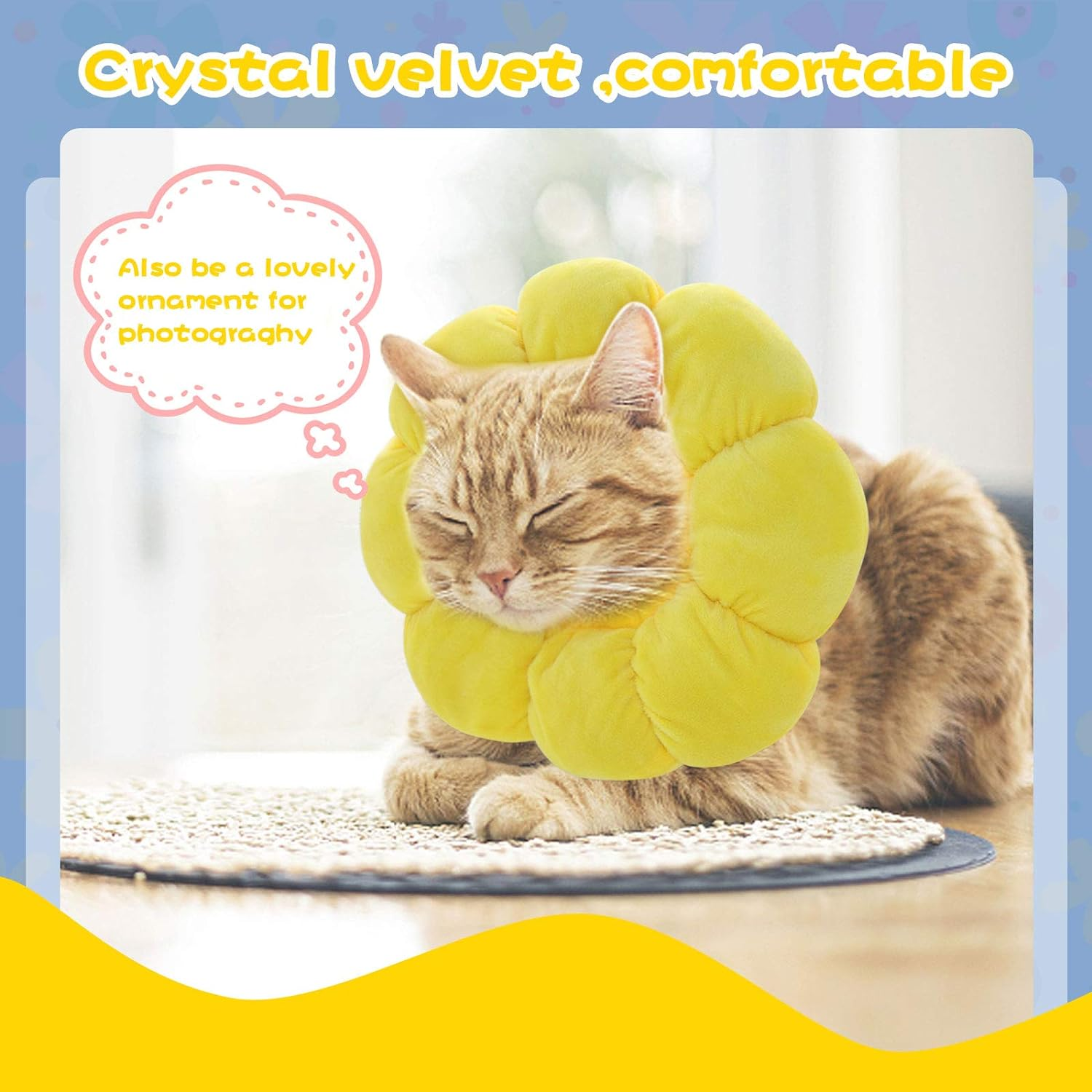 HYLYUN Cat Recovery Collar - Cute Sun Flower Neck Cat Cones after Surgery, Adjustable Cat E Collar, Surgery Recovery Elizabethan Collars for Kitten and Cats image number 4