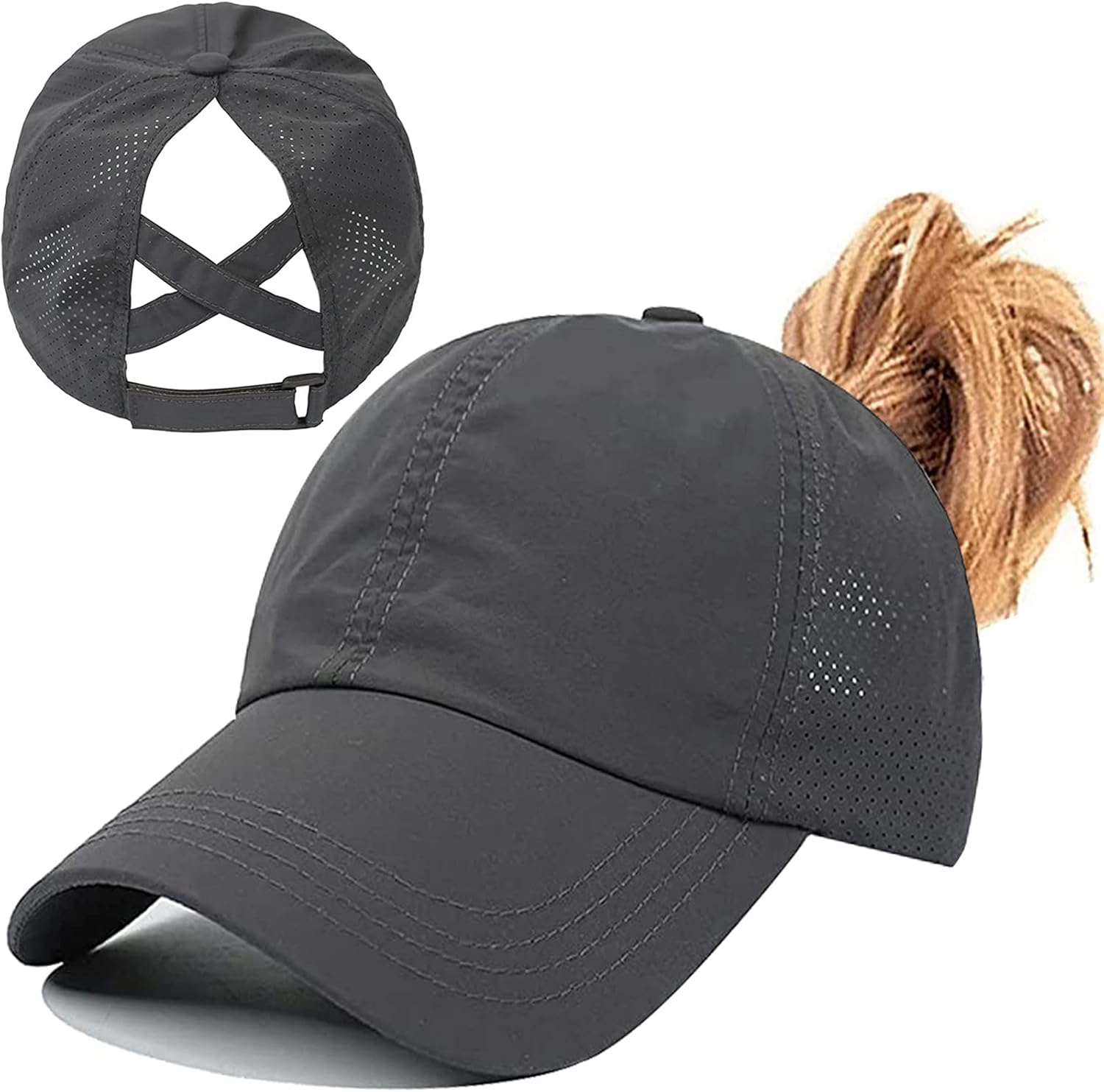 Womens Ponytail Hat Baseball Cap, Adjustable Criss Cross Baseball Cap High Bun Unisex Quick Drying Trucker Hats