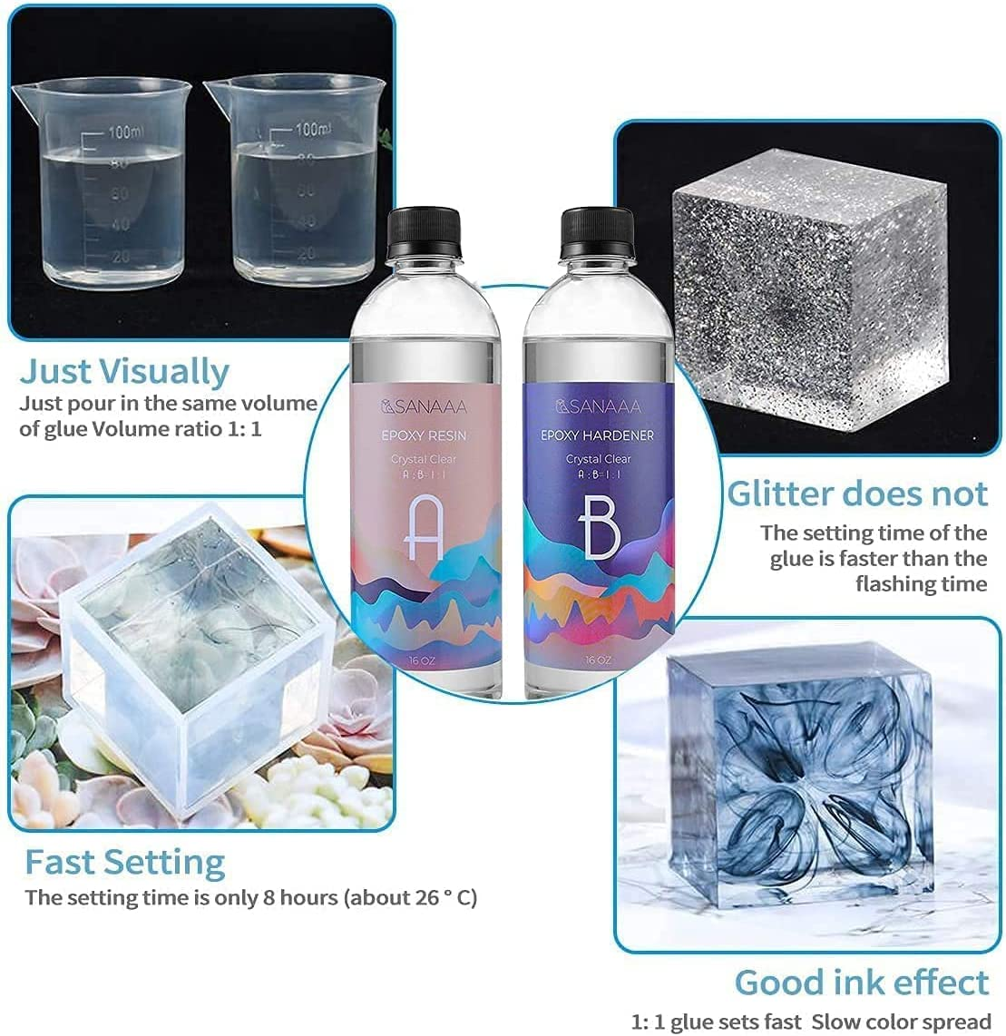 Epoxy Resin 4.2KG for Casting 1:1 Volume Ratio, Crystal Clear Resin Coating for Tumbler Wood, Bar, Table, Jewelry Making, Craft Decoration image number 2