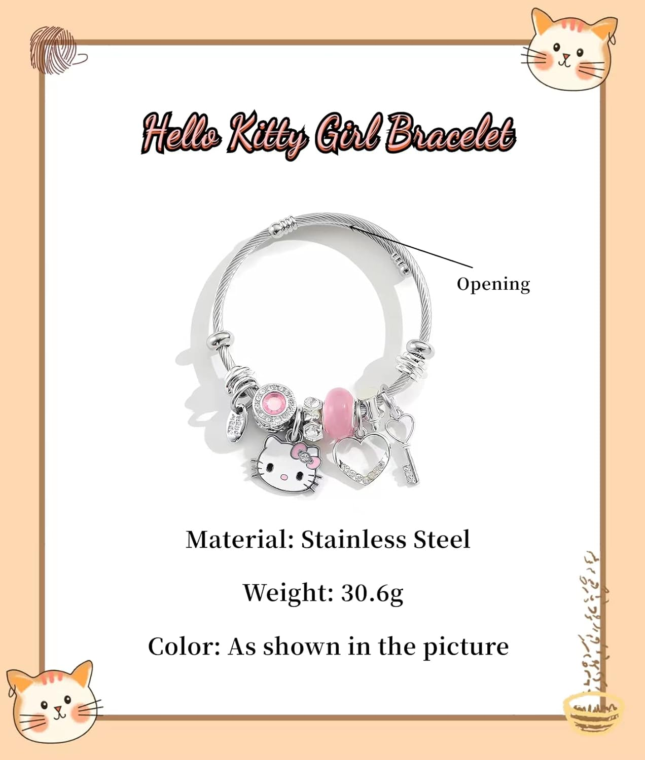 Kitty Girl Bracelet,Adjustable Cat Style Stainless Steel Bracelet, Cute Girl Friendship Bracelet, Fashionable Student Girl Bracelet, Exquisite Jewelry Gift (Pink) image number 1