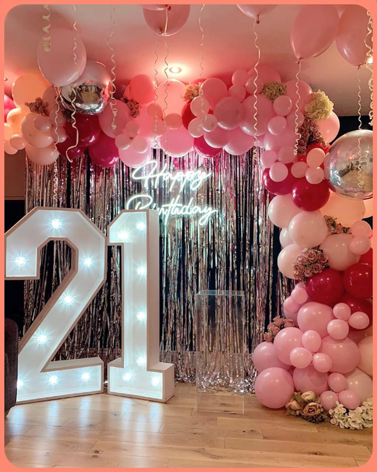 YALLOVE 2 Pack Foil Curtain Backdrop, Pink Metallic Tinsel Foil Fringe Curtains Photo Booth Props for Birthdays Baby Showers Party Decorations image number 2