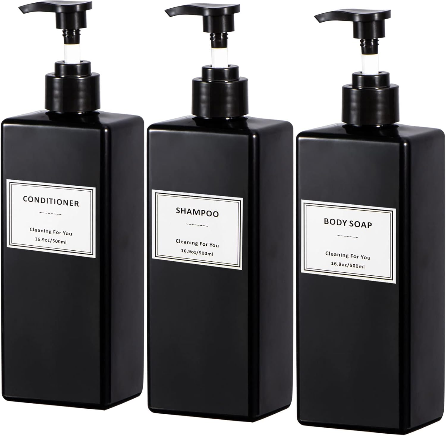 Yeeco Plastic Shampoo and Conditioner Dispenser - Refillable Pump Bottles, 16.9Oz/500Ml, 3 Packs for Bathroom, Kitchen, Hotel - Clear Blue