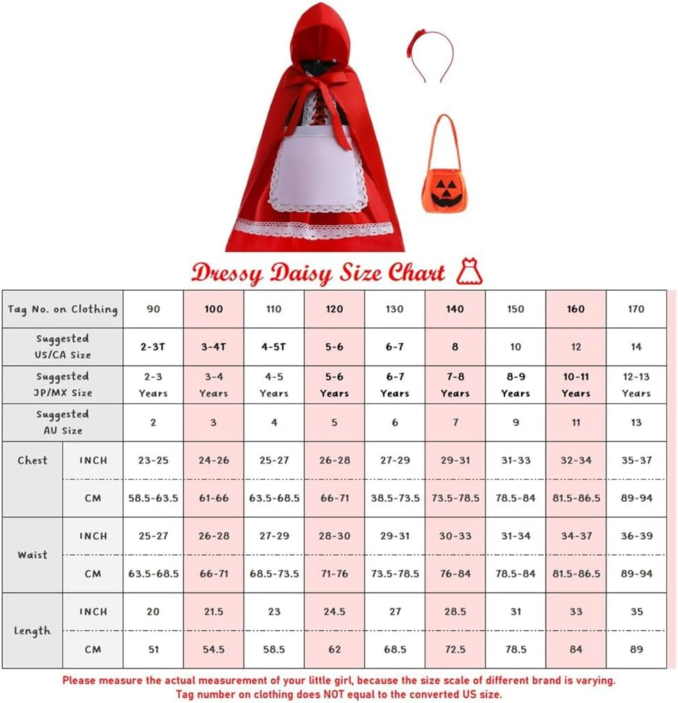 Dressy Daisy Little Red Riding Hood Fancy Dress up Costume Set with Cloak Cape for Toddler Girls Size 2 to 14 image number 6