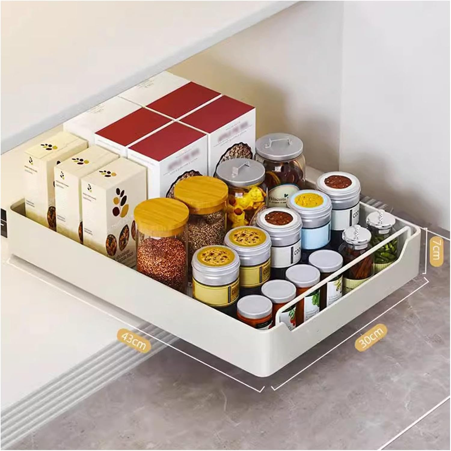Pull Out Organiser Expandable Pull Out Cabinet Organizer, Slide Out Drawer Storage for Kitchen, Living Room, Home (Size: 43 X 30 X 7Cm) image number 4