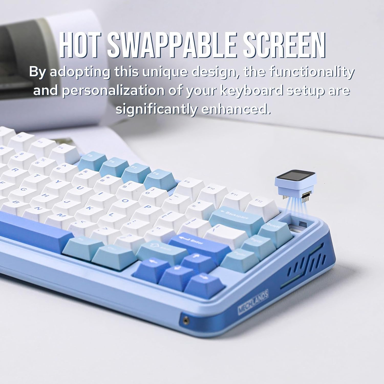 Mechlands Vibe75 75% Wireless Gaming Keyboard with Interchangeable Screen&Knob Modules, Hot Swappable Creamy Mechanical Keyboard with Gasket Structure, Bt5.0/2.4Ghz/Usb-C, 5-Layer Padding, RGB (Blue) - Black image number 7