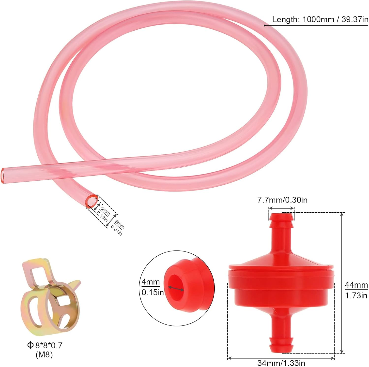 Windance Inline Fuel Filter Kit,Include 1 Meter 1/4 Inch ID Fuel Hose 5Pcs Fuel Filters 10Pcs Tube Clamp Fuel Line Replacement for Motorcycle/Tractor/Lawn Mower/Boats/Atv/Go Karts image number 4