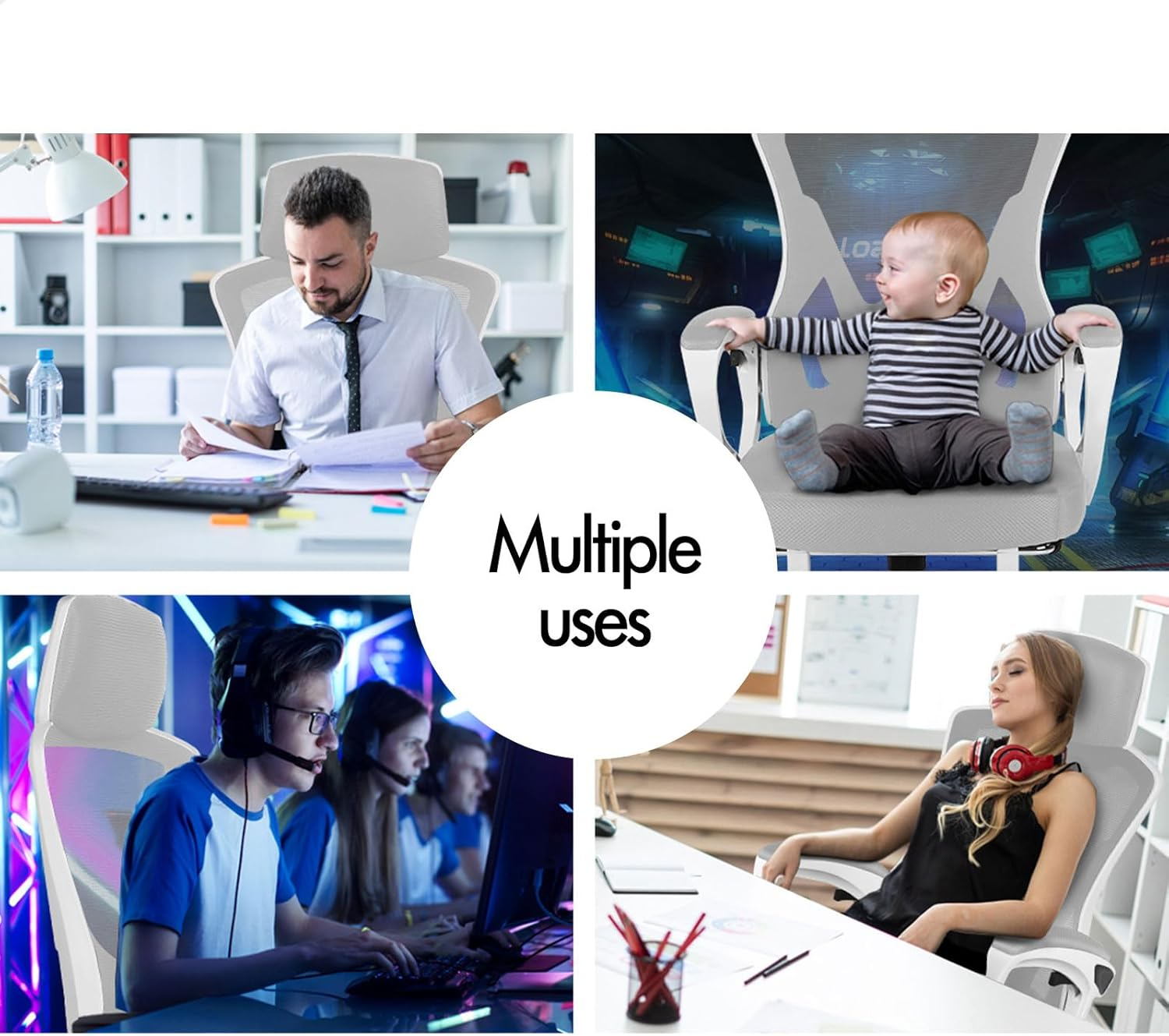 ALFORDSON Ergonomic Mesh Office Chair with Headrest and Footrest, Executive Computer Office Chair with SGS Listed Gas-Lift, Desk Task Gaming Study Student Chair for Max 180Kg, Nova White Grey