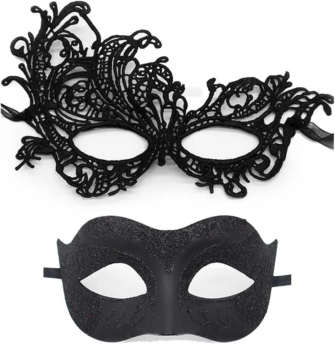 Masquerade Mask for Couples Lace Eye Mask Venetian Carnival Halloween Mask Party Ball Prom Mask Costume Mardi Gras 2Pack