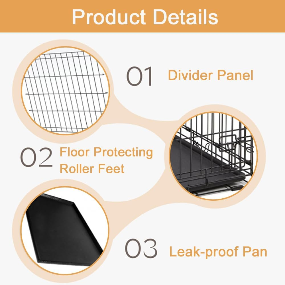 36" Dog Crate Cage, Double Door Folding Dog Cage, Pet Kennel Crates with Removable Tray, Dog Fence House Outdoor Indoor Portable Carrier image number 6