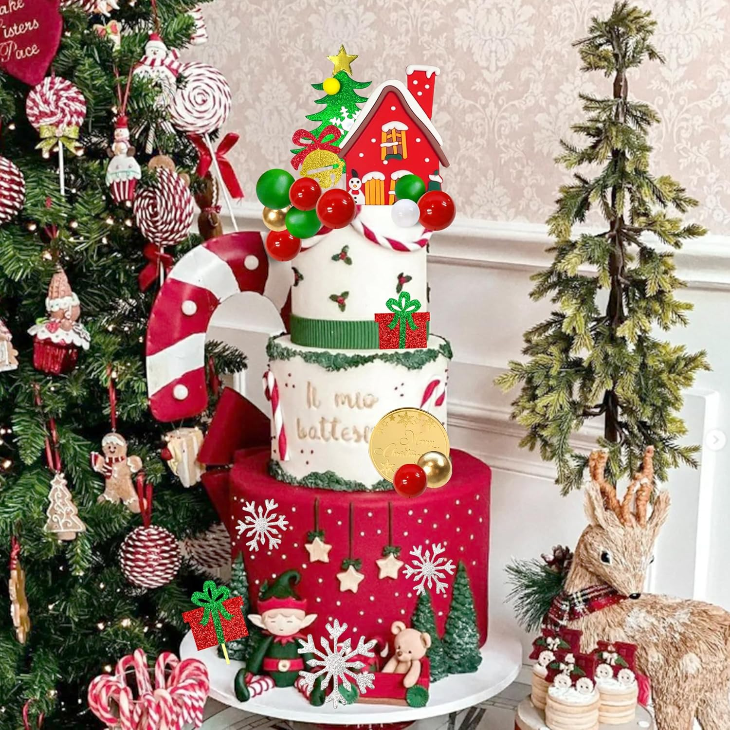 DRWATE 40 PCS Christmas Cake Toppers Merry Christmas Cake Decoration with Colorful Pearl Ball Cake Picks for DIY Cake Insert Decorations Winter Xmas Birthday Party Supplies (Ball) image number 3