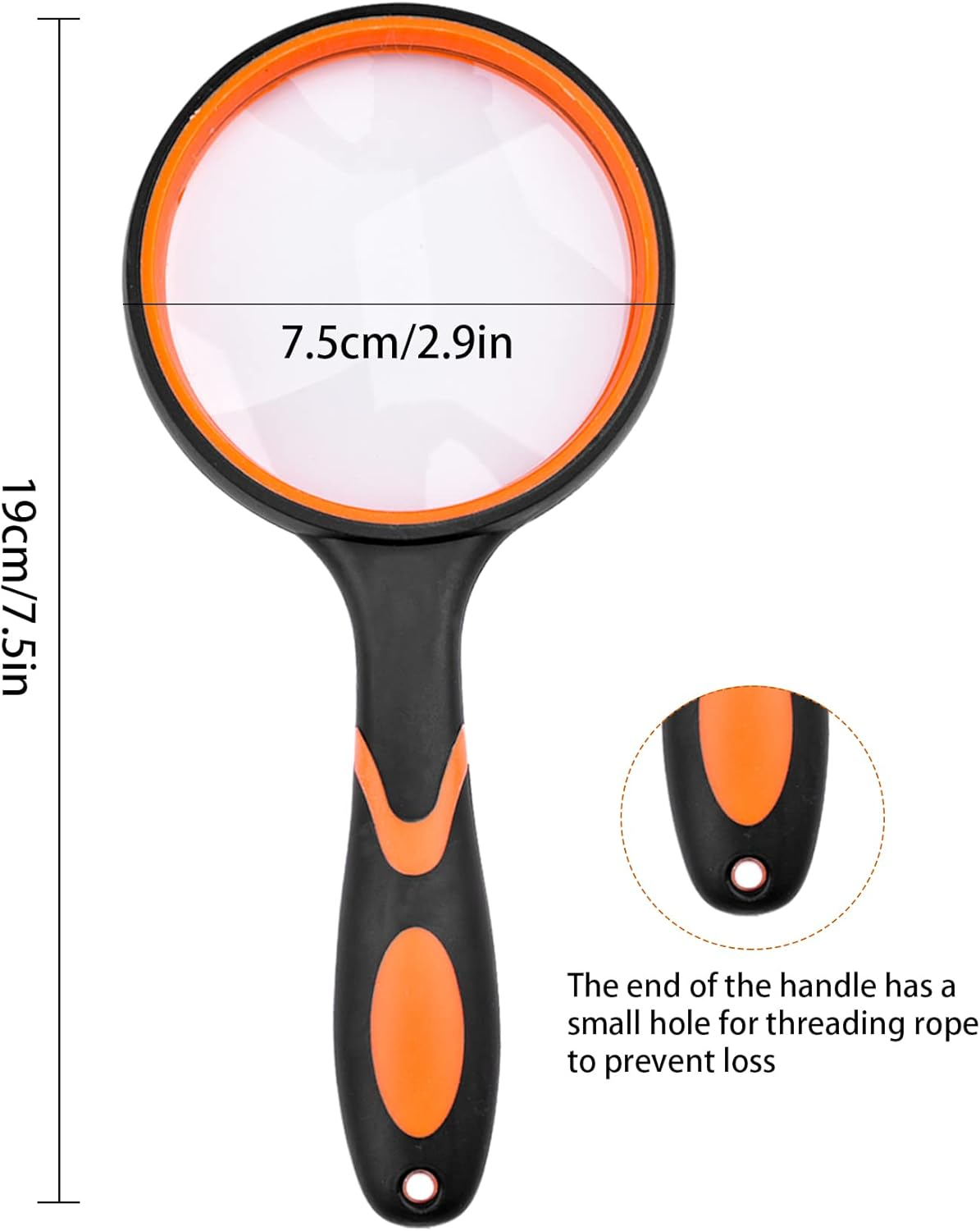 JINGIHE 10X Magnifying Glasses, 1Pc Plastic Page 75Mm Reading Magnifier for Seniors Kids, Handheld Magnifying Glass Study Supplies with Non-Slip Rubber Handle for Book Science Nature Exploration - Black Orange image number 4