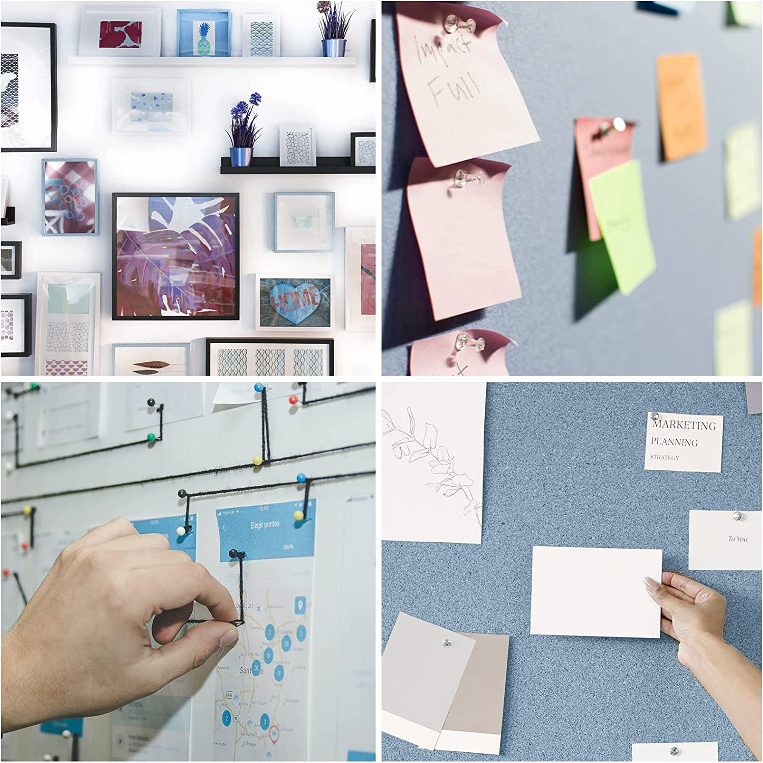 AIEX 100Pcs Clear Push Pins, Plastic Pushpins Thumb Tacks Flat Push Pins with Steel Point for Cork Board Bulletin Board Wall (White) - Black image number 5