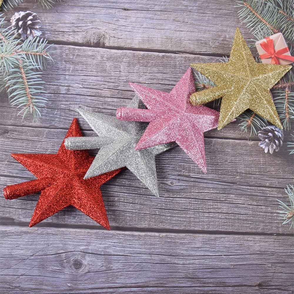 15CM Tree Top Star Christmas Decorations Glitter Tree Top Star Christmas Tree Topper Small Christmas Tree Decoration Treetop for Holiday Ornament, Pink image number 4