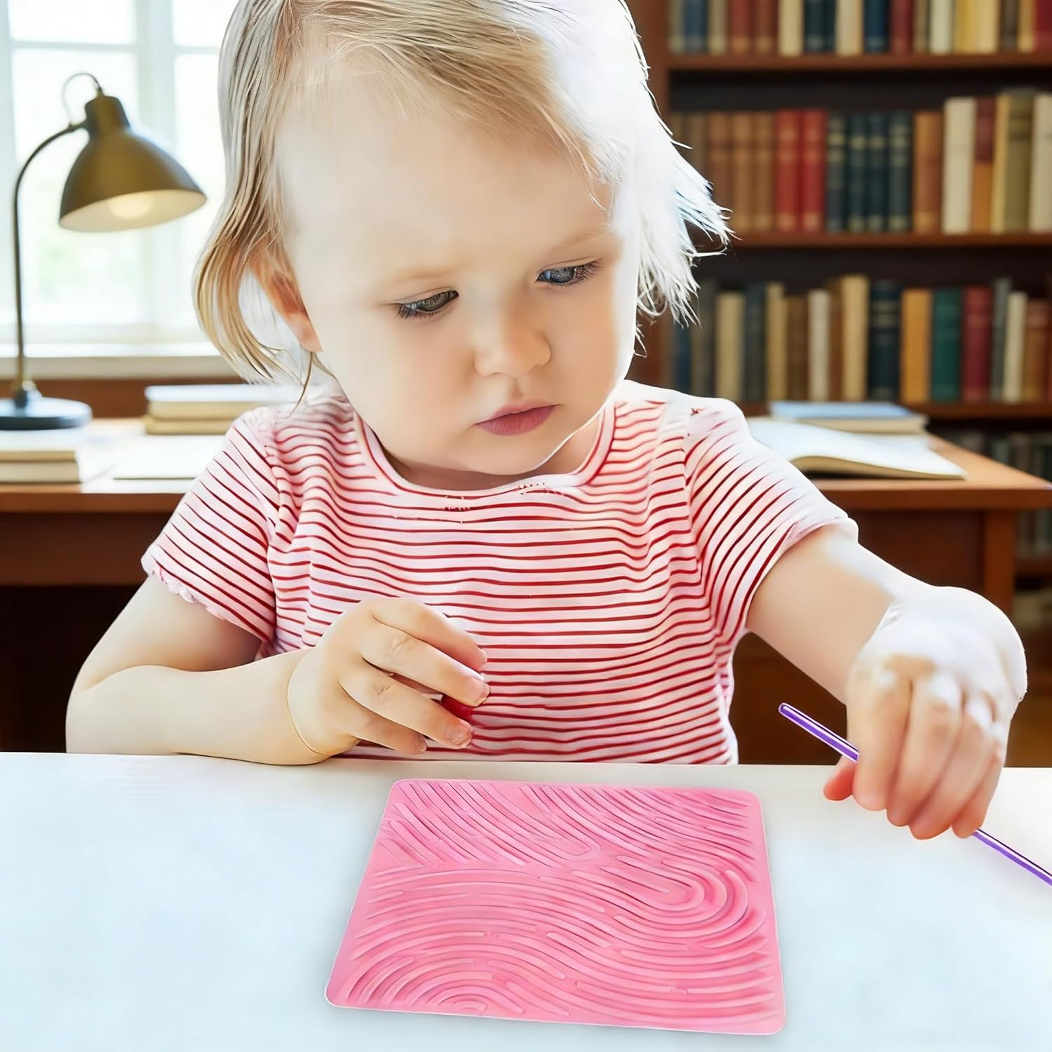 Silicone Sensory Activity Board,Double Side Calm down Fidget Toy, Activities for Travel,Silent No Mess,Anxiety Relief Stress,Portable with Travel Bag and 11 Silicone Stick (Reddish-Brown) image number 5