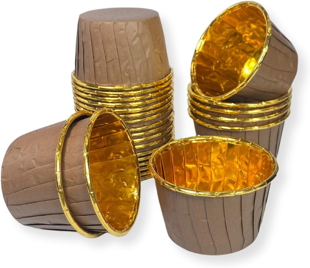 Cupcake Liners - 100 Pieces White Baking Cups &ndash; Cases for Cupcakes, Muffins, Savoury and Desserts - Disposable Gold Foil Lined Wrapper Patty Pans (White)