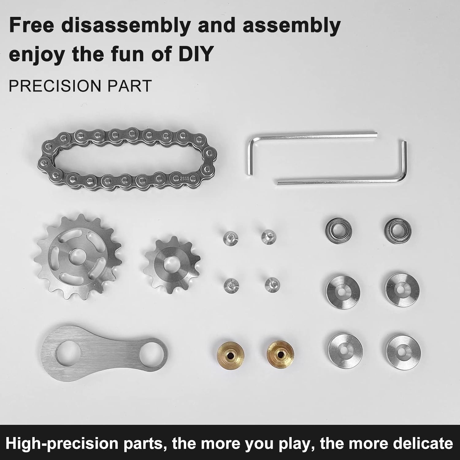 Bike Chain Gear Fidget Spinner, Metal Sprocket Chain Fidget Toy, Stress Anxiety Relief Fidget Toy, Stainless Steel Durable Mechanics W/Smooth Bearings EDC Novelty Toy (Silver) - Silver Plating Sprockets image number 6