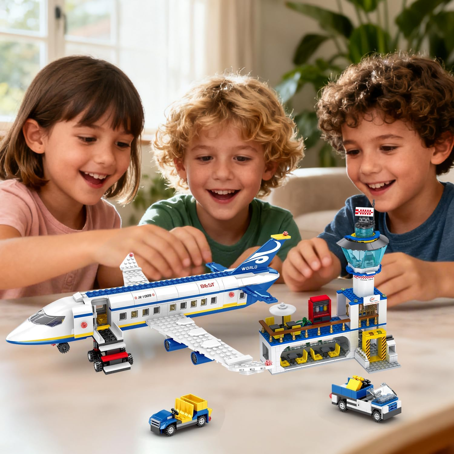 838 Piece Airport Passenger Terminal Building Blocks Set-6In1 Airplane Building Blocks Toy, Creative Building Projectswith Shuttle Bus,Baggage Truck, Top STEM Toy for Boy and Girl Ages 6 7 8+
