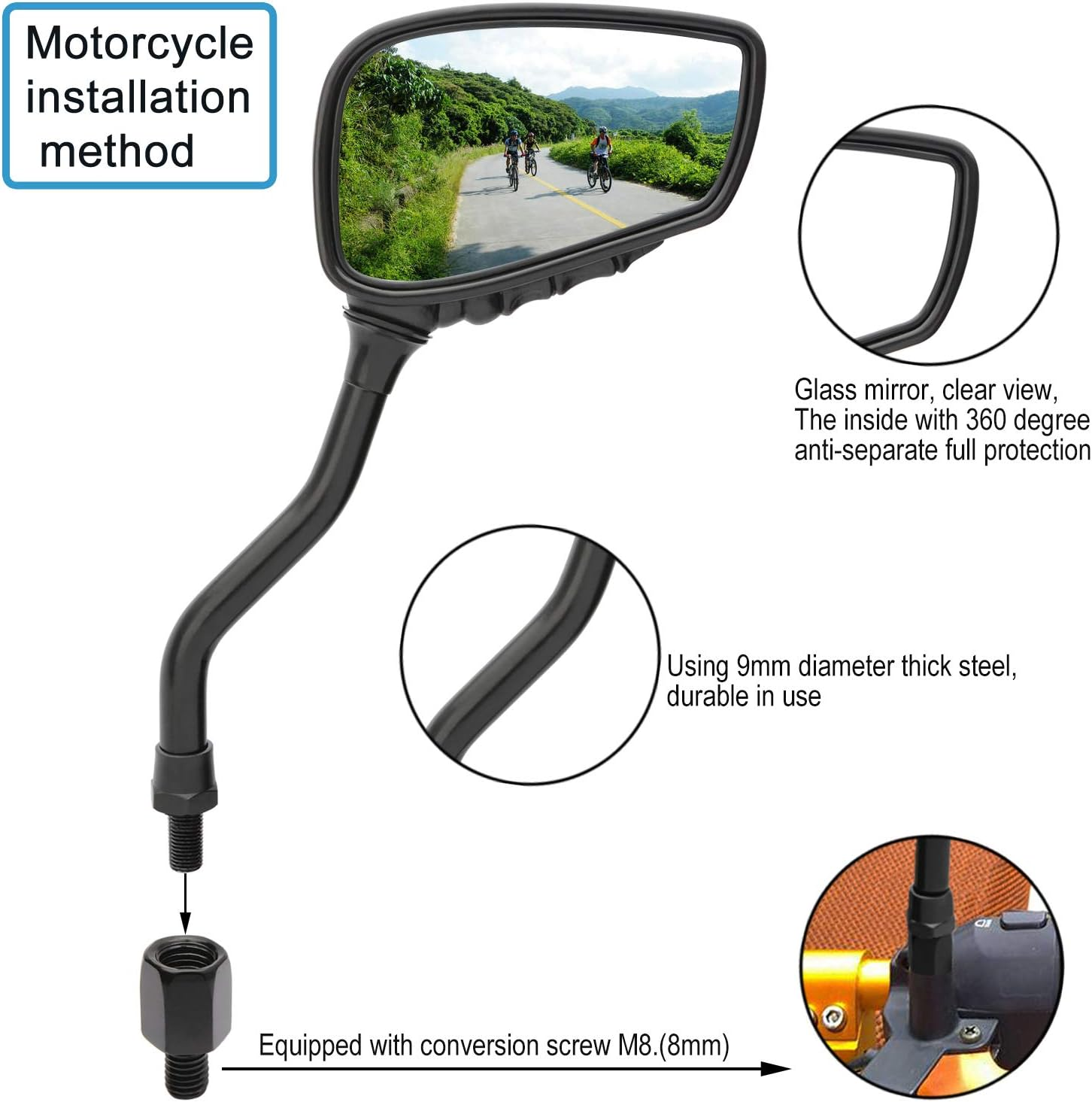 1 Pair Bicycle Mirror Bicycle Rear View Mirror Blindsight Multi Angle Adjustable Bike Mirror Billet Aluminum Chrome Plated outside Bike Side View Mirrors Skull Claw Style image number 2