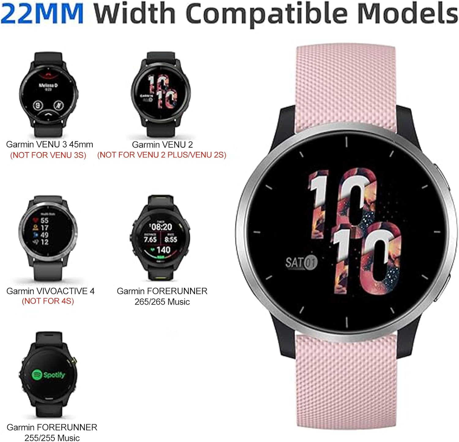 (3 Pack)T Tersely Compatible for Garmin Venu 4 45Mm/3/Forerunner 265 /Vivoactive 4 45Mm / Forerunner 255 /Forerunner 255 Music/ Venu 2, 22Mm Silicone Straps Sport Watch Band Quick Release Strap for Garmin Smartwatch