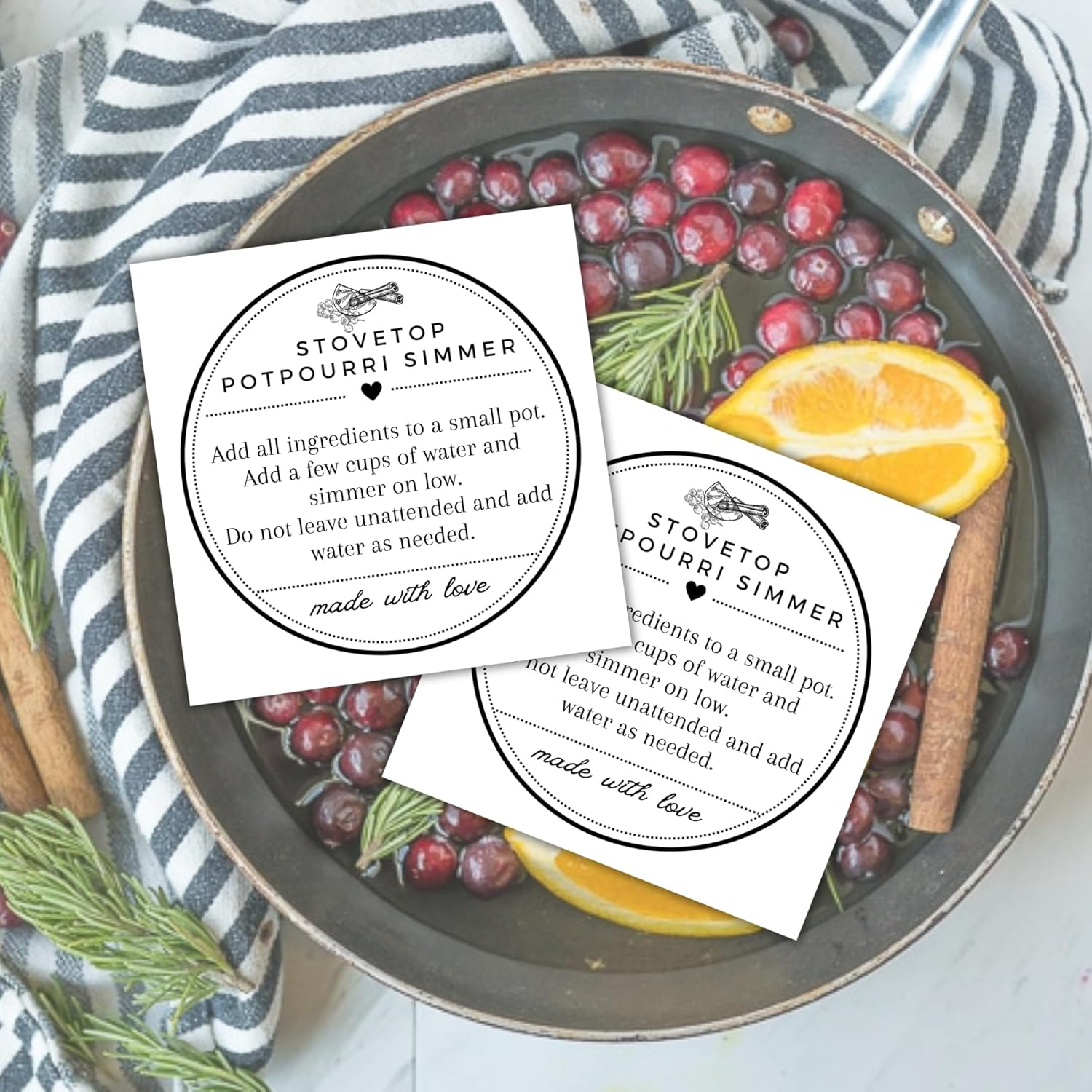 Stovetop Potpourri Instruction Label | 30 Pack 2.5&rdquo;X2.5&rdquo; Square Card Hang Tag for Package Stove Top Simmer Christmas Holiday Home Scent Use with Glass Saucepan Stove-Top Steamer Pot image number 3
