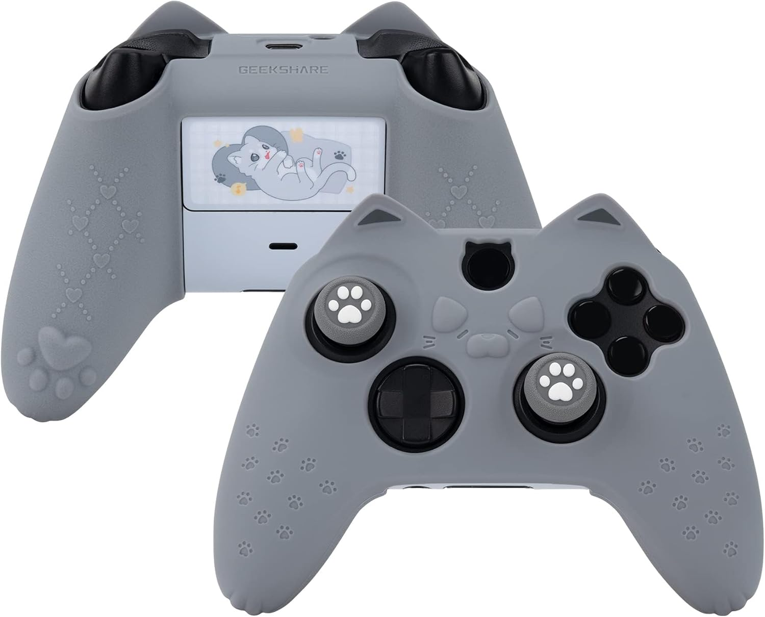 Geekshare Cat Paw Controller Skin Grips Set Anti-Slip Silicone Protective Cover Skin Case Compatible with Xbox Series X Controller with 2 Thumb Grip Caps and 1 Sticker (Grey) image number 3