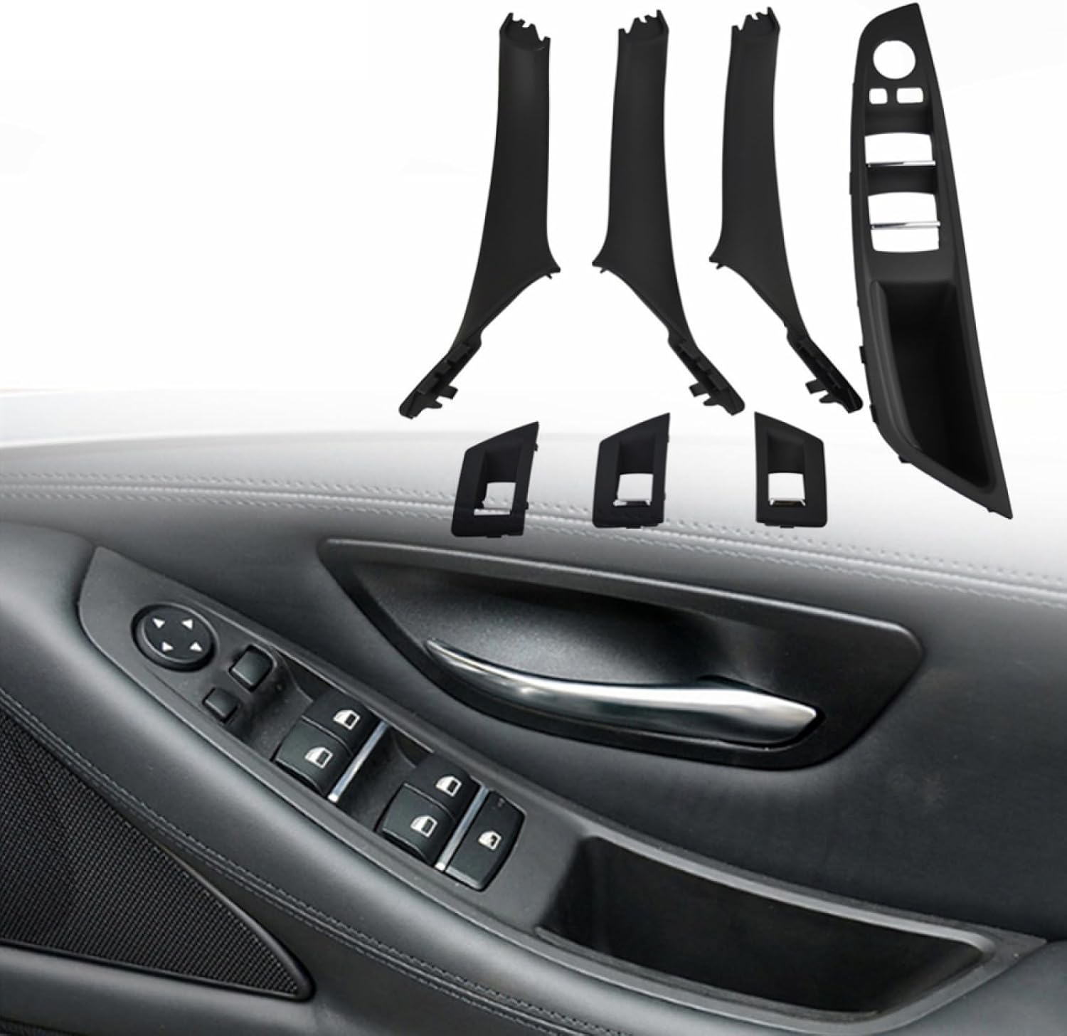 7Pcs,For BMW 5 Series F10 F11 F18 520I 523I 525I 528I 535I, RHD Interior Inner Door Handle Panel Pull Trim Cover Kit Set Replacement (Beige) image number 5