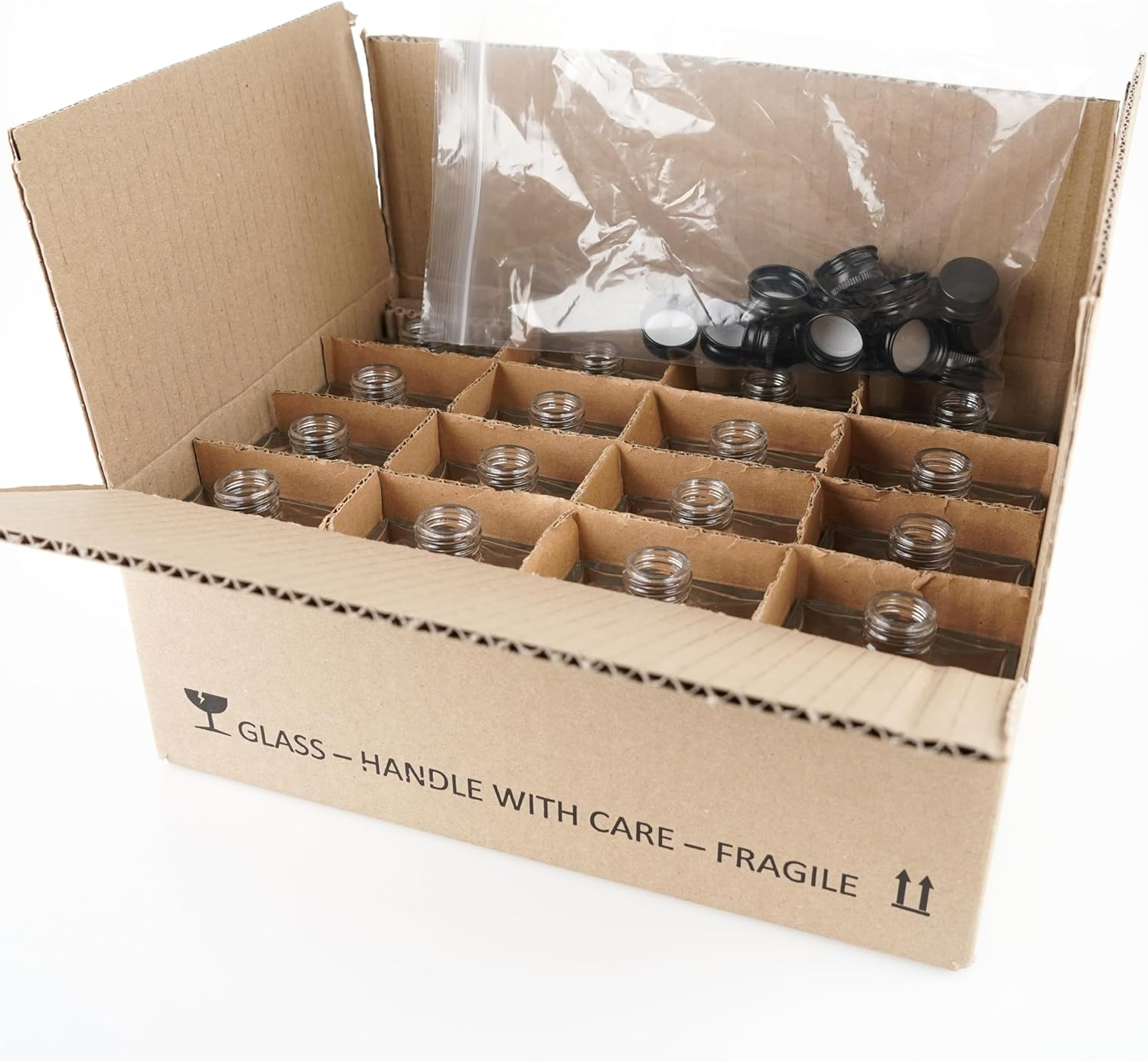 [Packmyproduct] 16 X 200Ml Clear Rectangular Glass Bottles with Black Aluminum Caps | Heavy Base Empty Glass Bottle for Liqueurs, Cocktails, Oils, Dressings, Vinegars, Limoncello | Perfect for Gifts image number 6