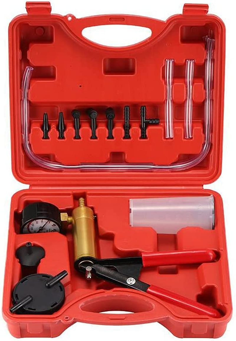 Red 2 in 1 Brake Bleeder Kit Hand Held Vacuum Pump Test Set for Automotive with Protected Case,Adapters,One-Man Brake and Clutch Bleeding System image number 4