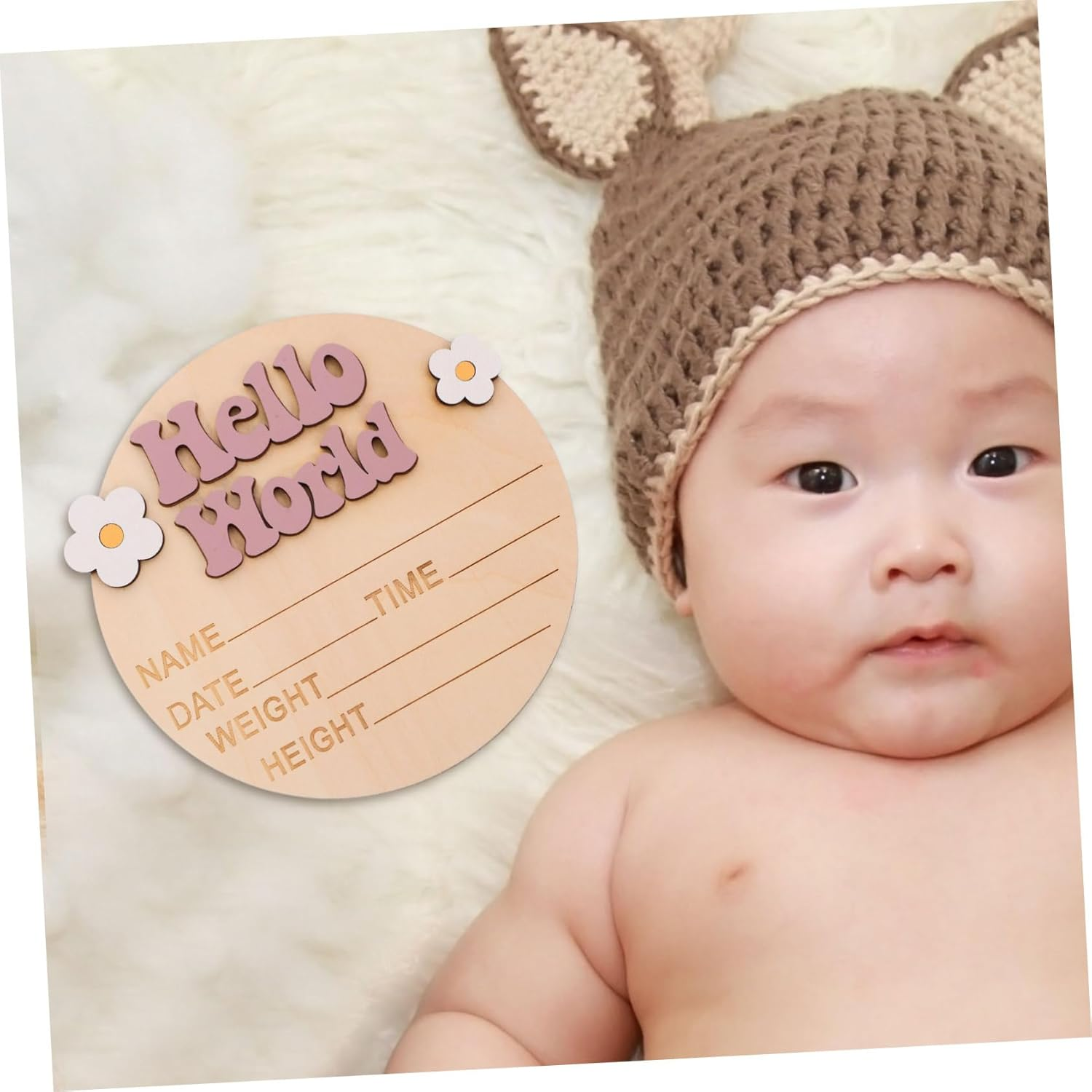 Generic Baby Announcement Sign Newborn Birth Announcement Sign for Nursery Decor Rustic Wood Material with Flower Decoration Photo Prop for Newborn Party Celebration - Multi image number 4