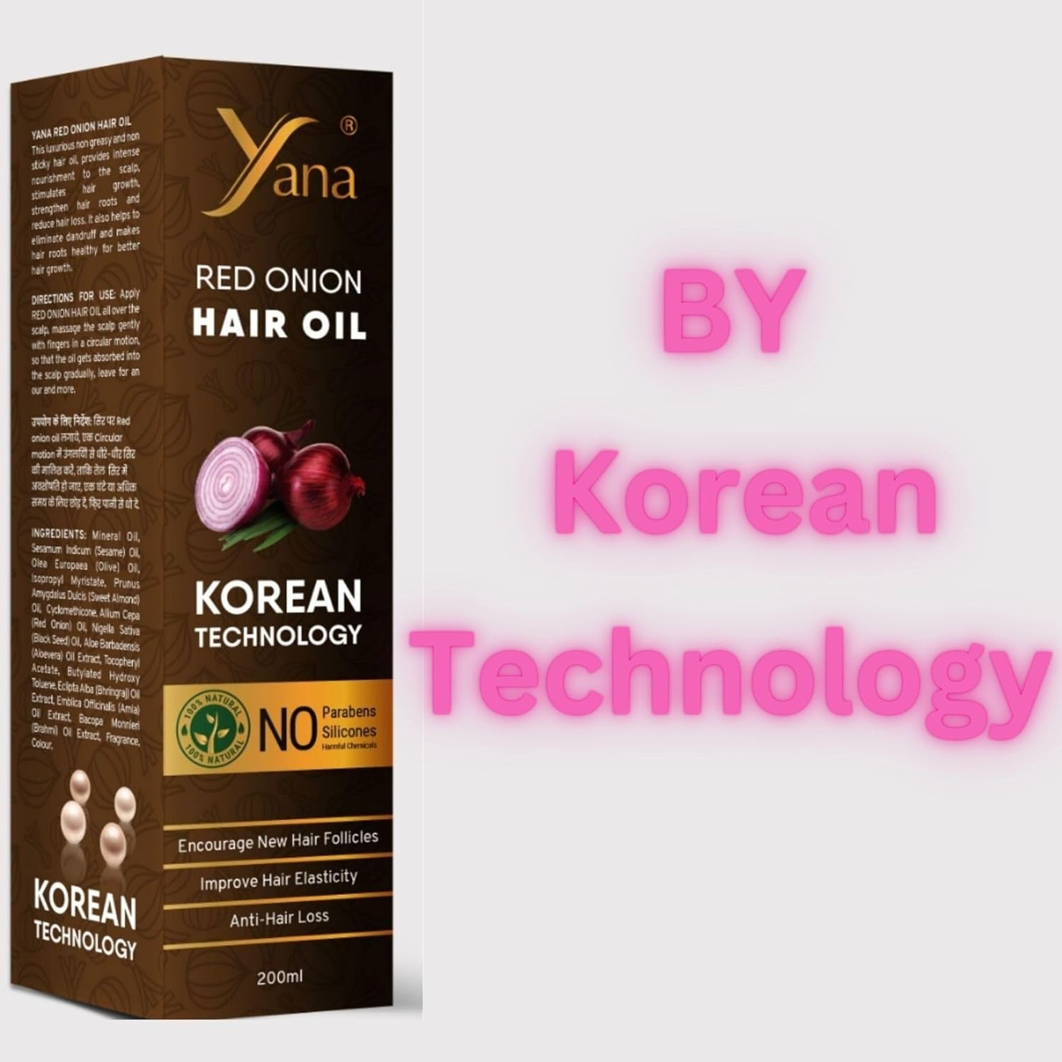 Yana Red Onion Hair Oil for Hair Growth with Bhringraj Brahmi & Sesame Oil Pure & Natural Hair Fall Control for Black Hair Men Women image number 2