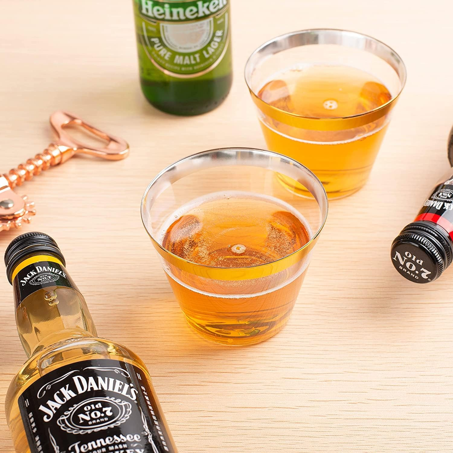 LATERN 60Pcs Gold Rimmed Plastic Cups, 270Ml Plastic Tumblers Reusable Drink Cups Elegant Party Wine Glasses for Champagne Beer Cocktail Martini Soda Dessert (8.9 X 7.1Cm) - Transparent image number 4