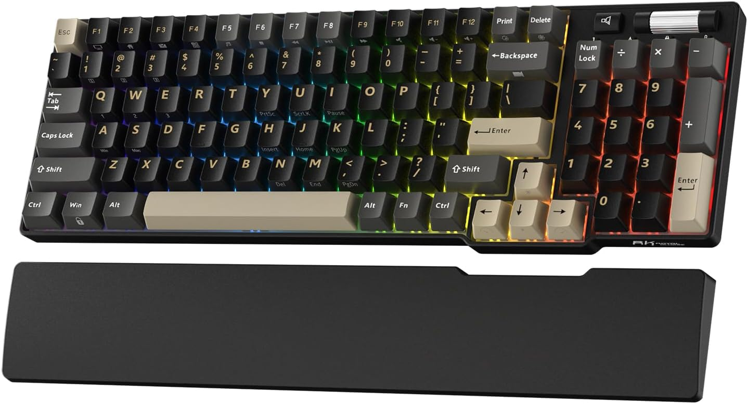 RK ROYAL KLUDGE RK96 RGB Limited Ed, 90% 96 Keys Wireless Triple Mode BT5.0/2.4G/USB-C Hot Swappable Mechanical Keyboard W/Wrist Rest, Software Support & Massive Battery, Tactile Pale Green Switches